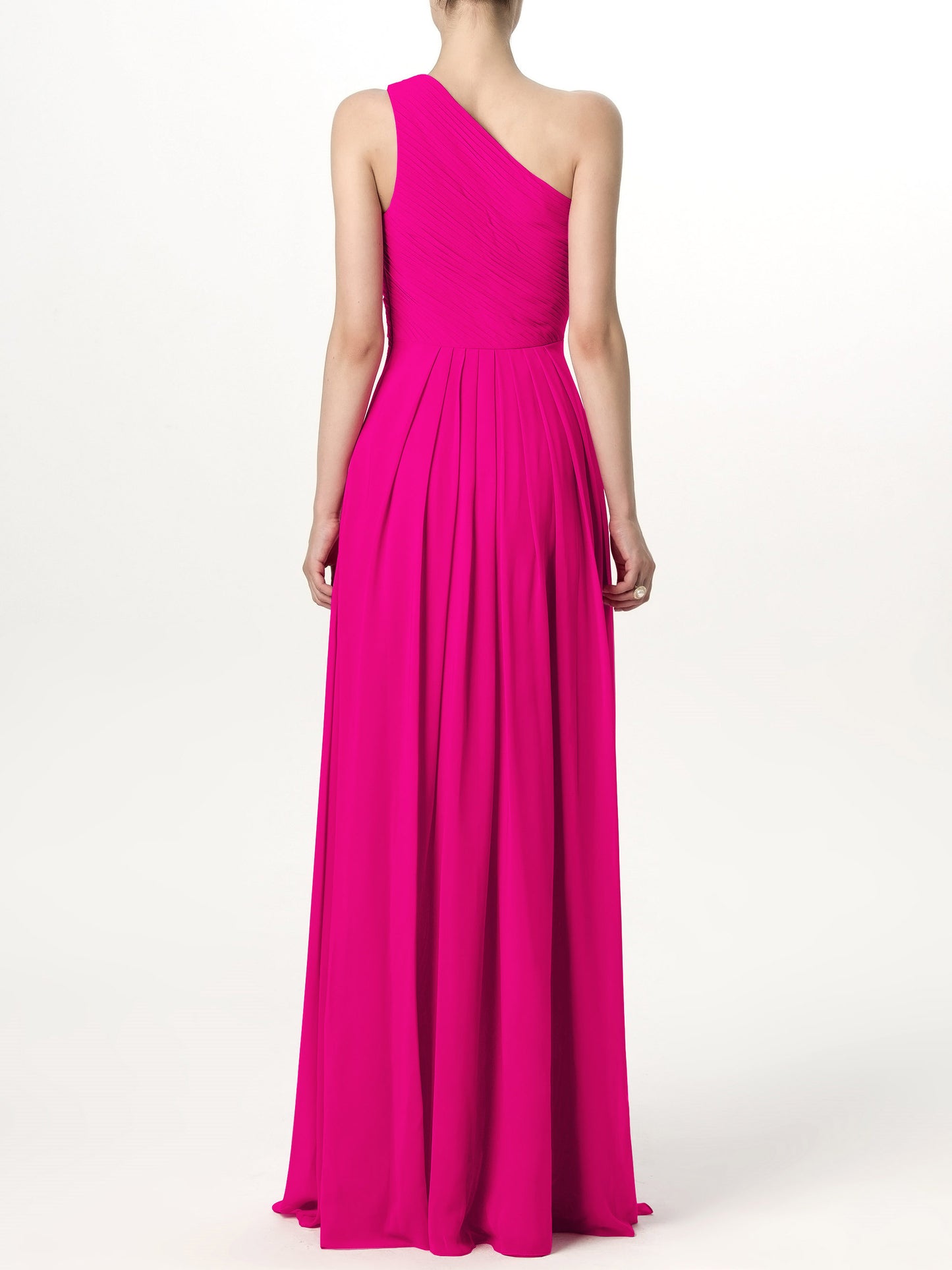 Chiffon Column One Shoulder Sleeveless Bridesmaid Dress-F0113194