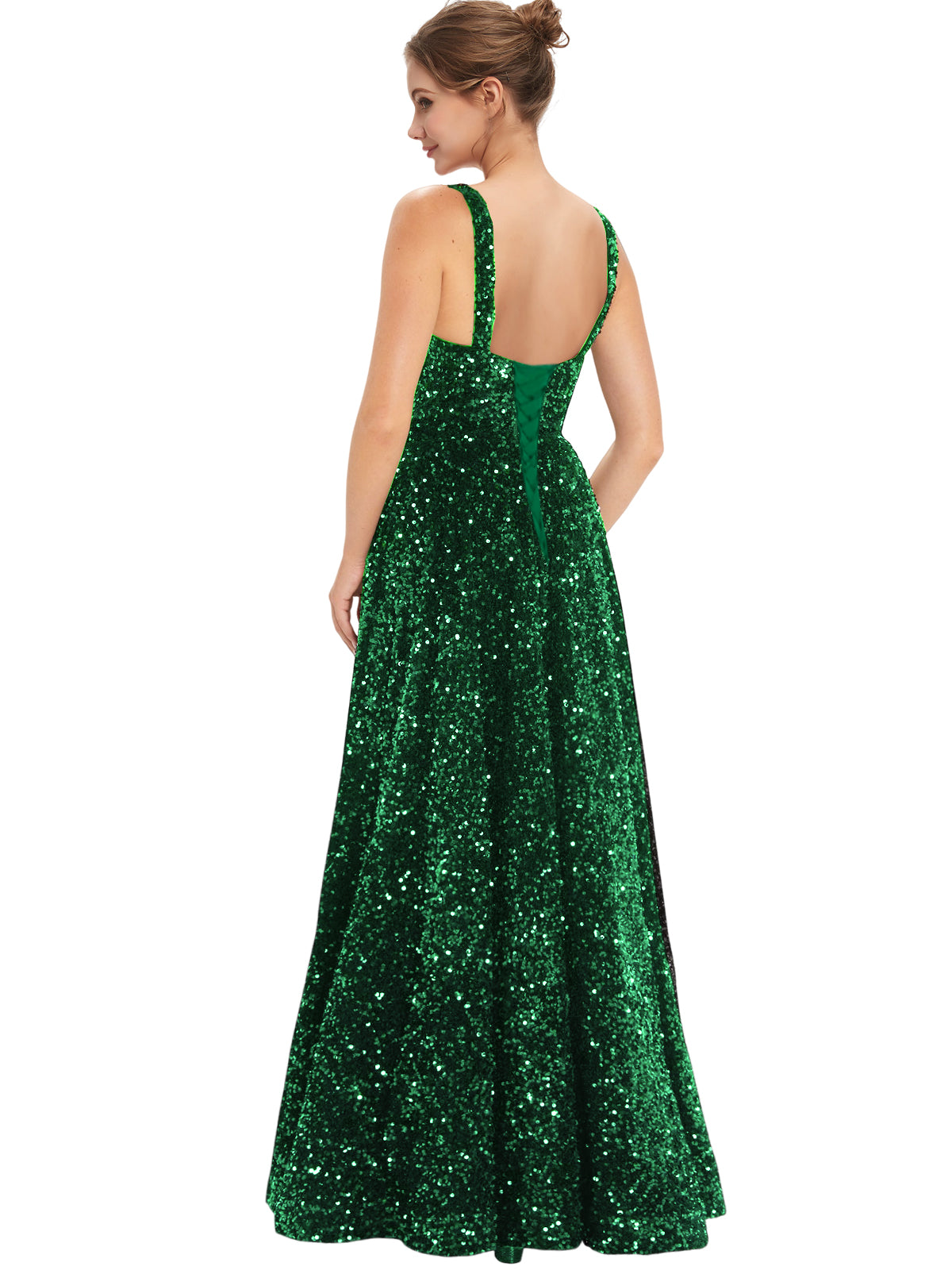 Women's Long Dress Sequin Bateau/Boat Back Strap Slit Fashion Long Sleeveless Party Dress GD101932