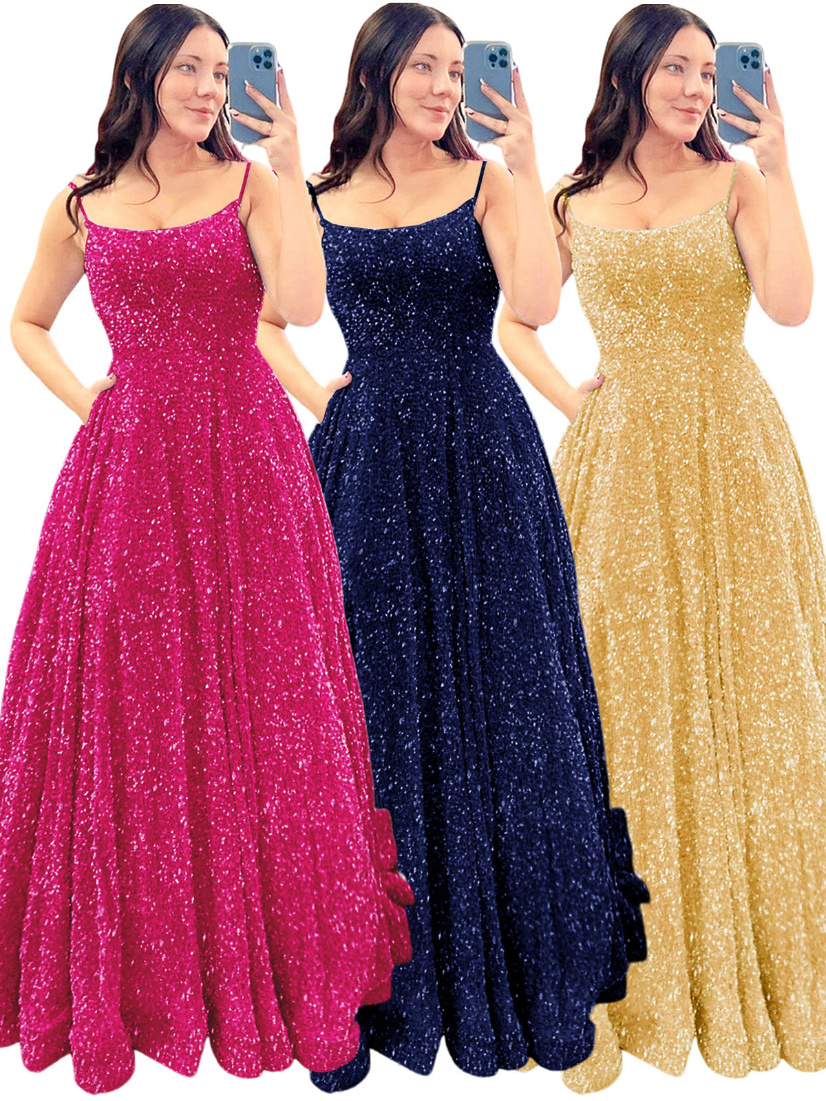 Women's Long Dress Sequin Bateau/Boat Back Strap Fashion Long Sleeveless Party Dress GD101937