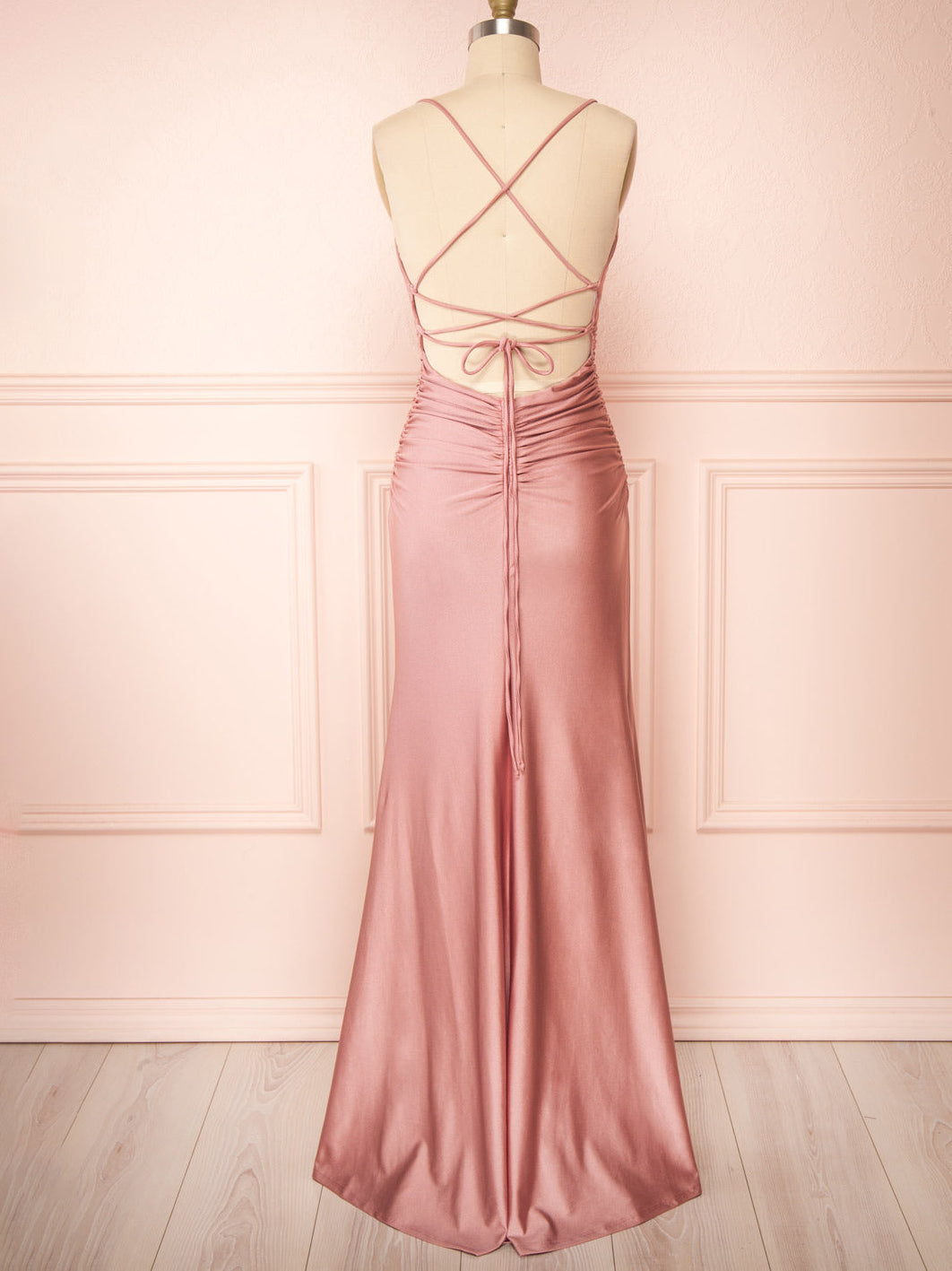 Stretch Satin Column Boat Neck Sleeveless Bridesmaid Dress-F0313025