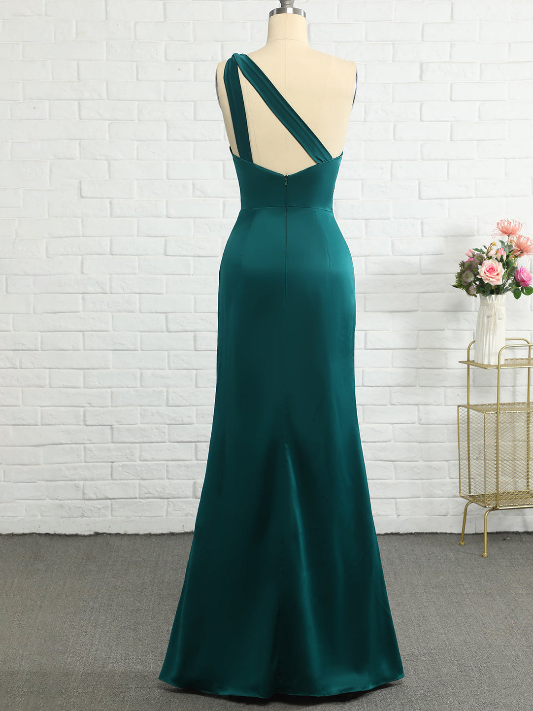 Stretch Satin A-Line One Shoulder Sleeveless Bridesmaid Dress-F0313029