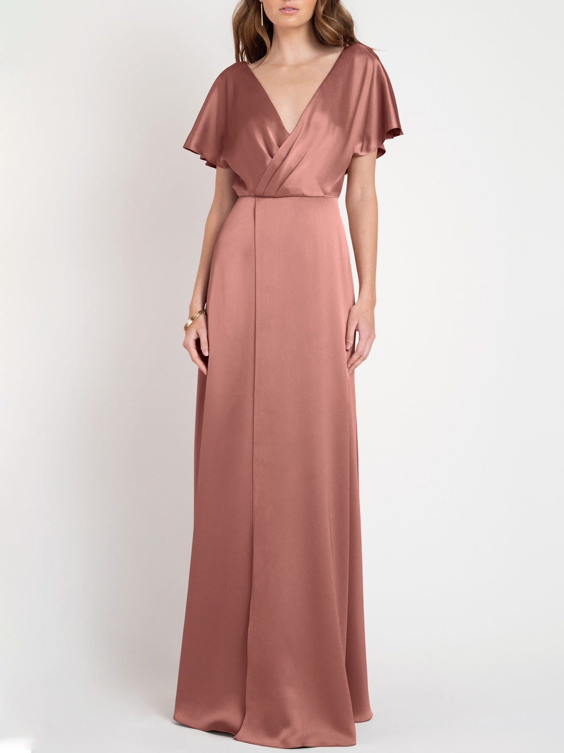 Stretch Satin V-Neck Half Sleeves Bridesmaid Dress| Plus Size | 60+ Colors ForHerandForHim Stretch Satin V-Neck Half Sleeves Bridesmaid Dress| Plus Size | 60+ Colors ForHerandForHim