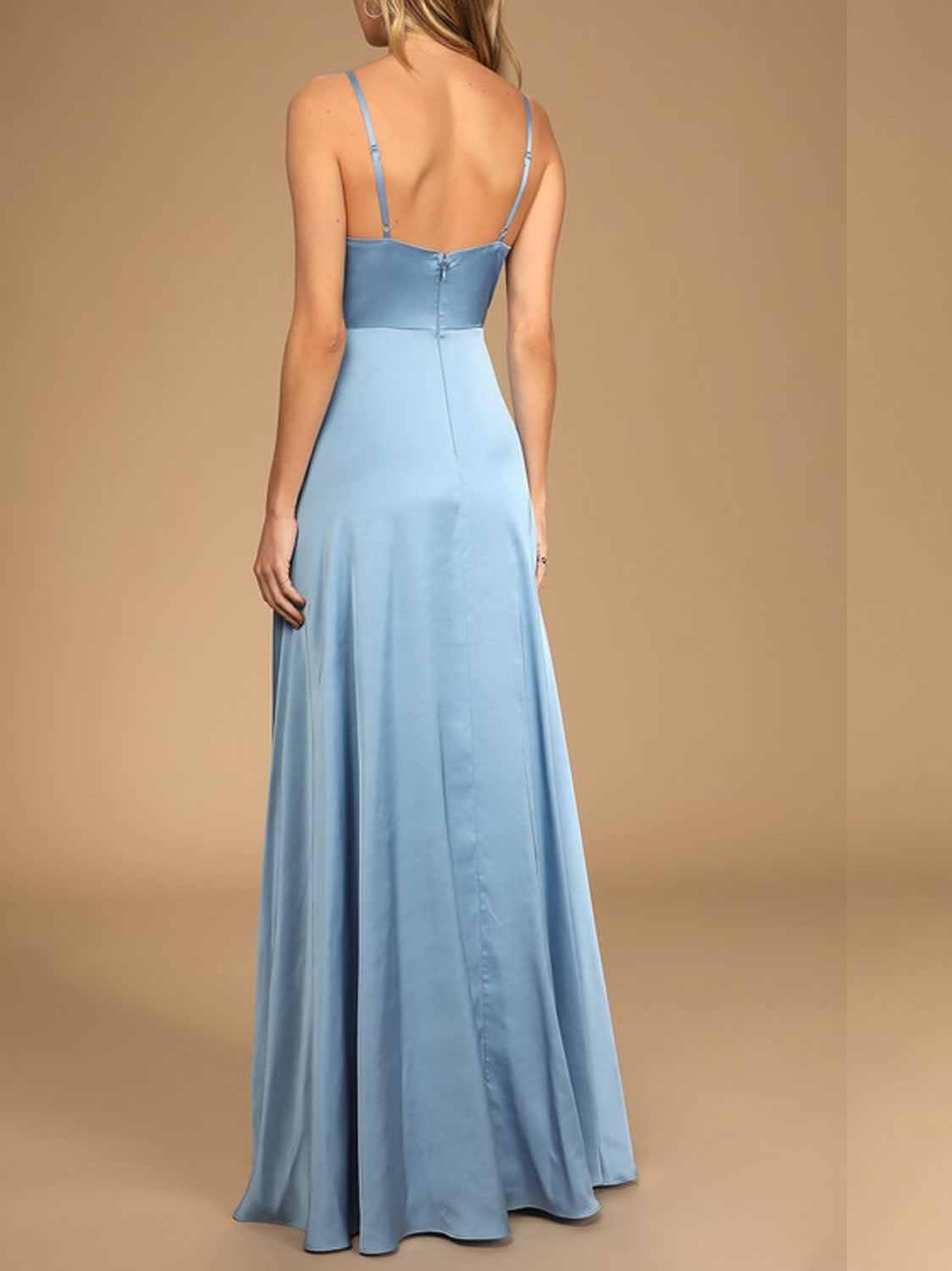Stretch Satin A-Line V-Neck Sleeveless Bridesmaid Dress-F0313023