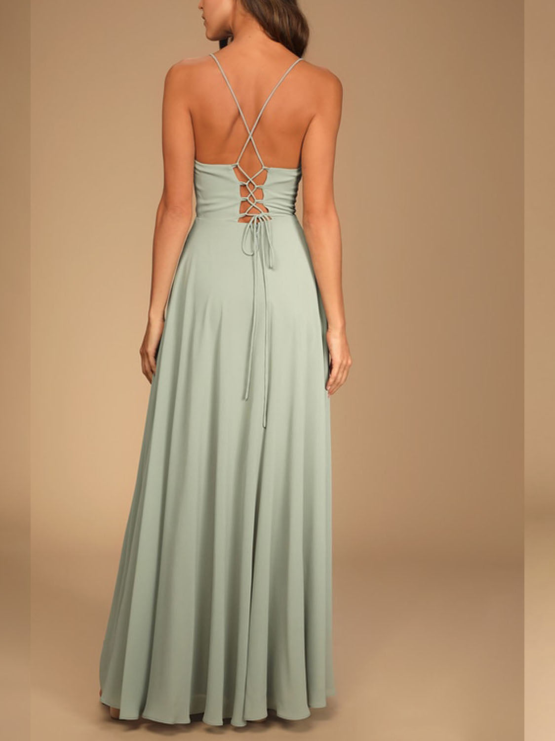 Stretch Satin A-Line Cowl Neck Sleeveless Bridesmaid Dress-F0313005