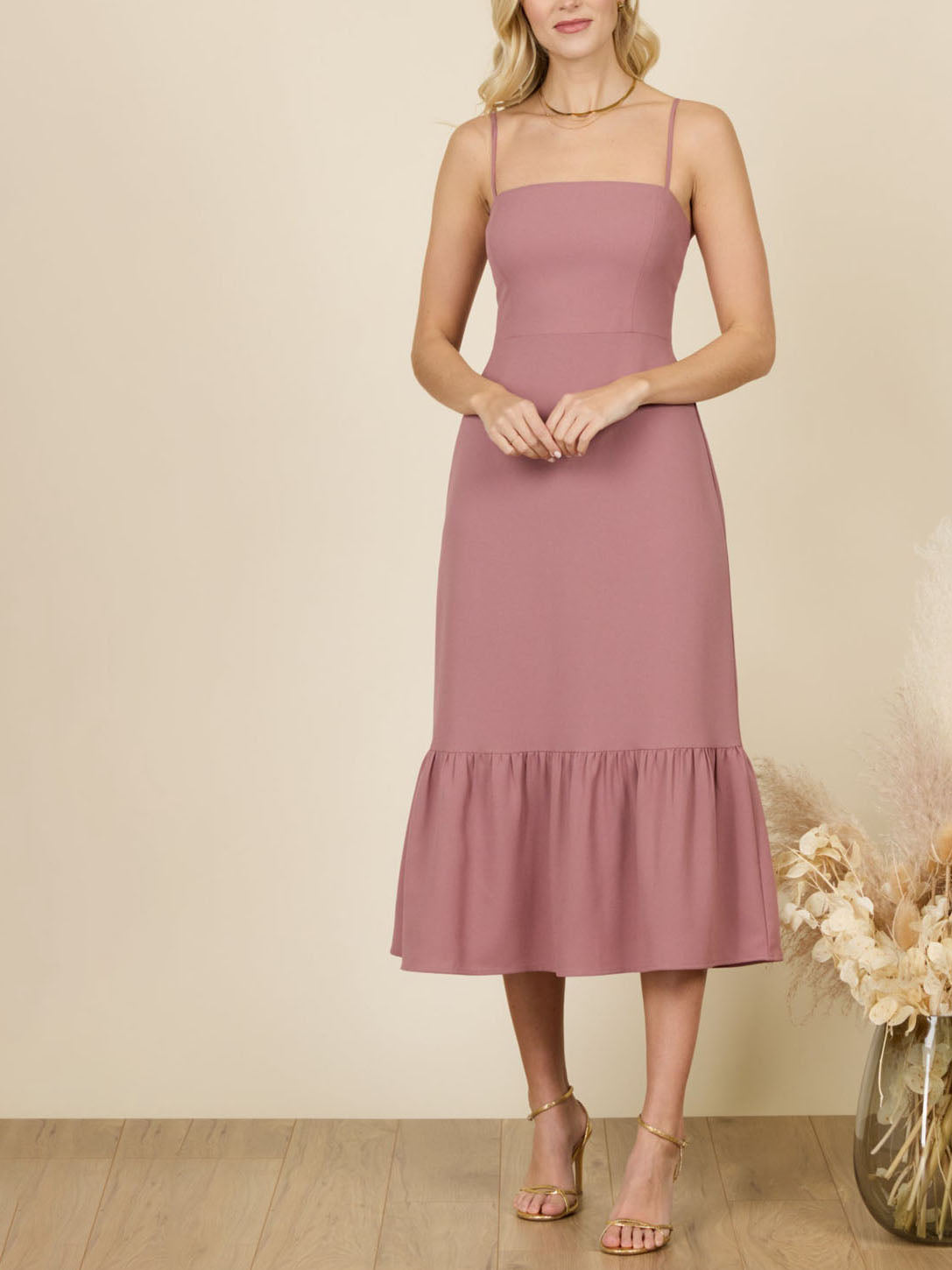 Stretch Satin Column Boat Neck Sleeveless Bridesmaid Dress-F0313014
