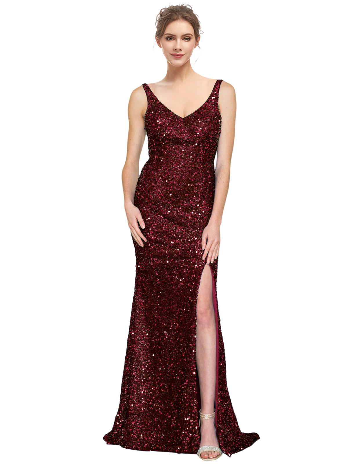 Sequin Long Dress V Neck Sheath Evening Ball Gown GD300002