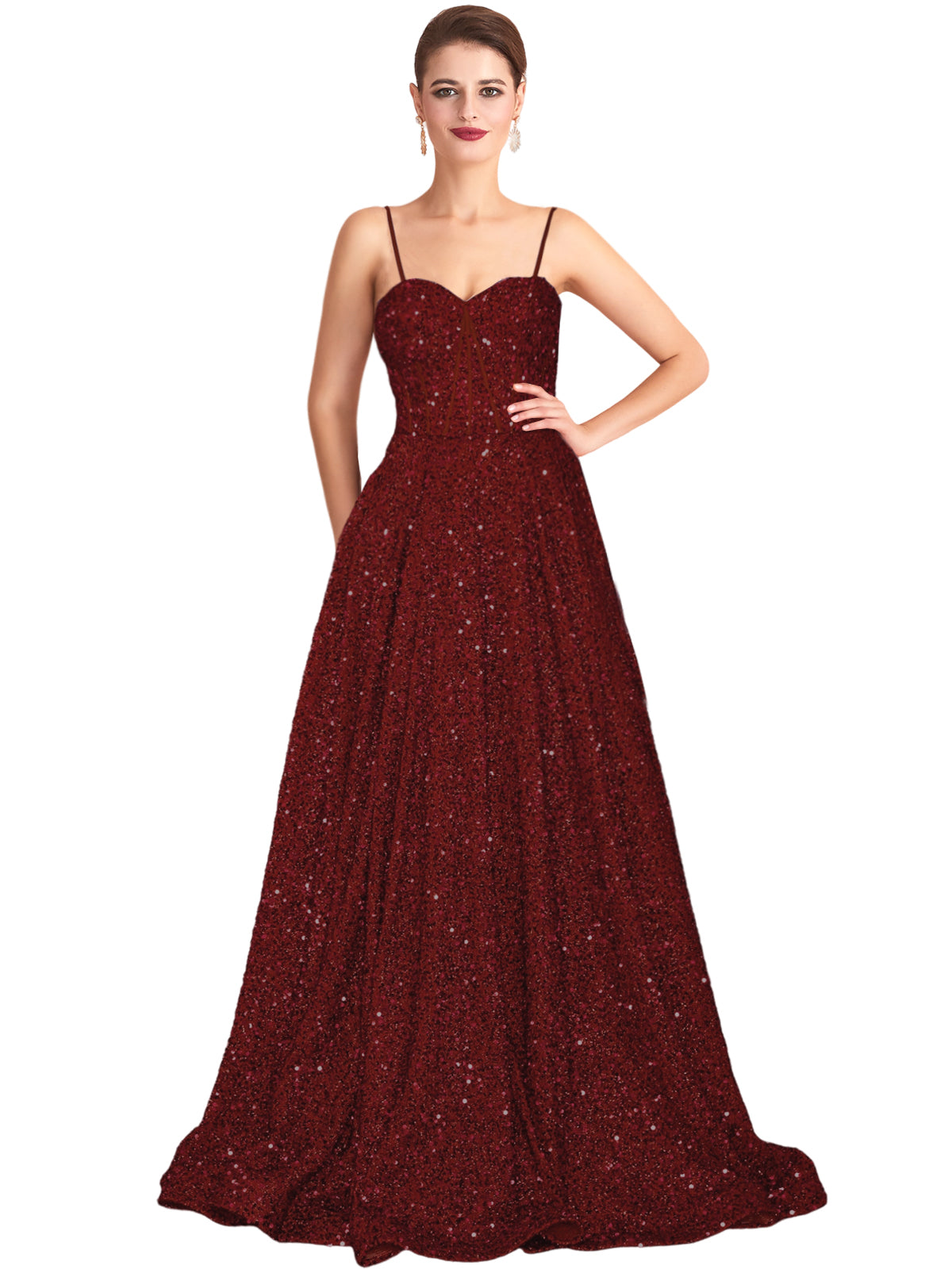 Long Dress Sequin Spaghetti Straps Slit Fashion Sleeveless Party Dress GD101933