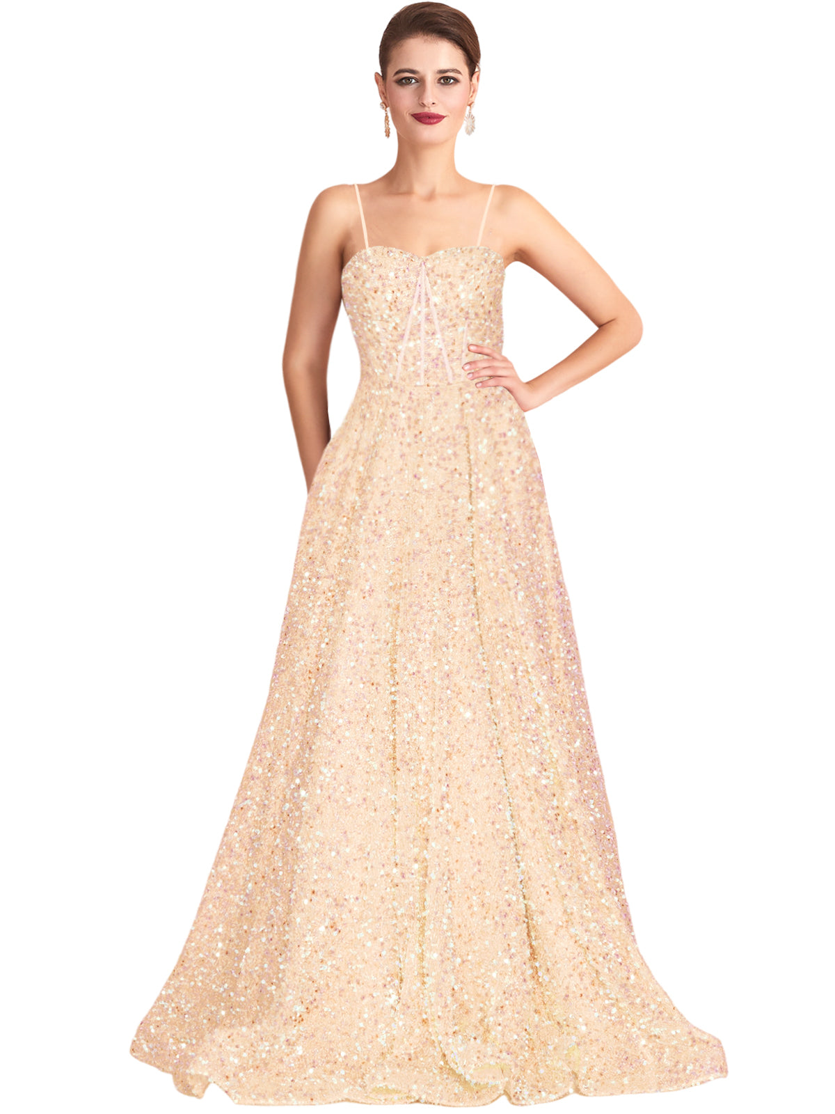 Long Dress Sequin Spaghetti Straps Slit Fashion Sleeveless Party Dress GD101933