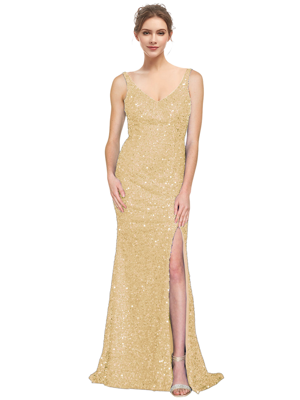 Sequin Long Dress V Neck Sheath Evening Ball Gown GD300002