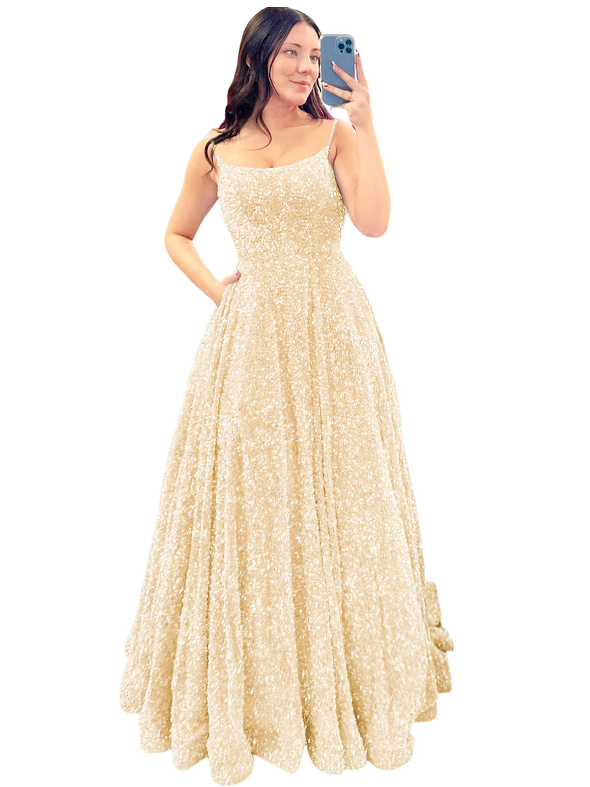 Women's Long Dress Sequin Bateau/Boat Back Strap Fashion Long Sleeveless Party Dress GD101937