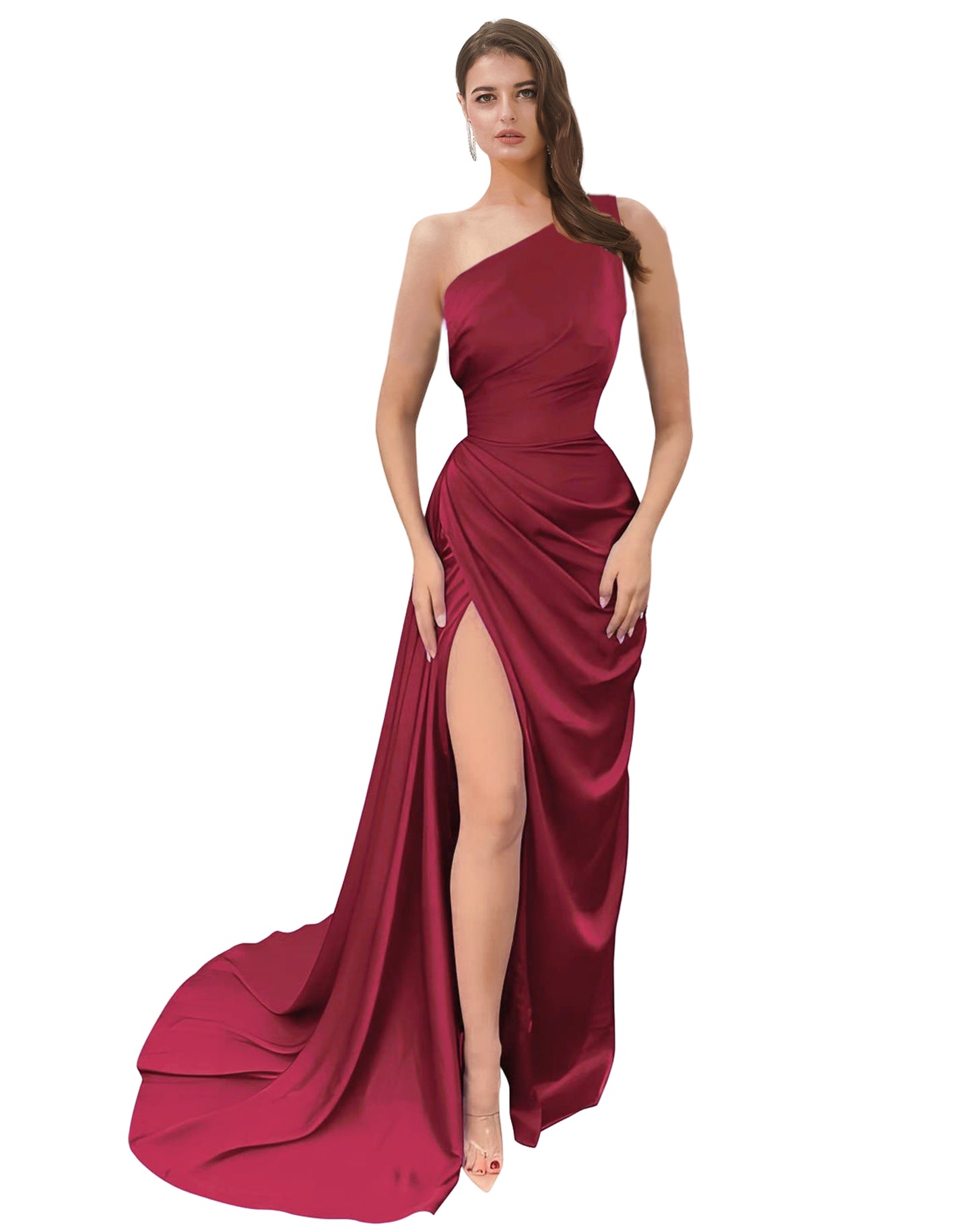 Sheath Long Dress Satin One Shoulder Fashion Sleeveless Party Dress GD101507