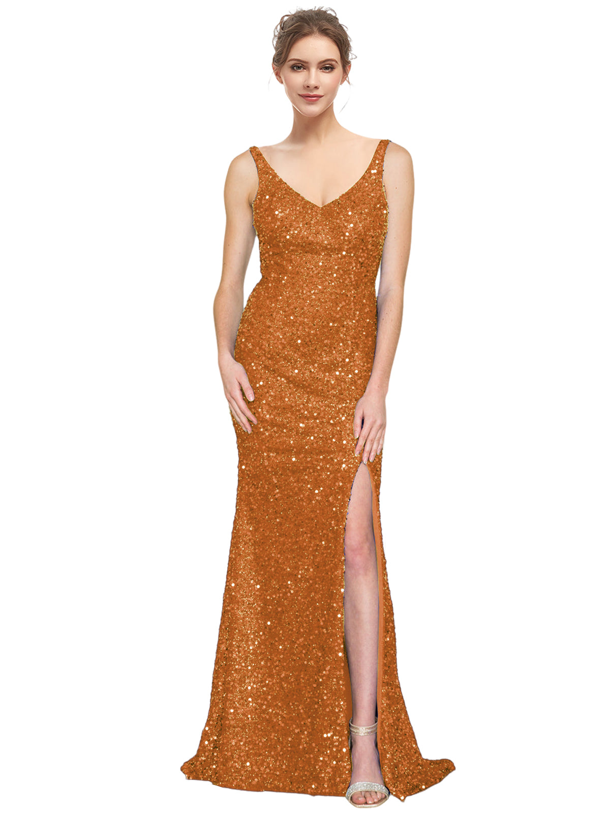 Sequin Long Dress V Neck Sheath Evening Ball Gown GD300002