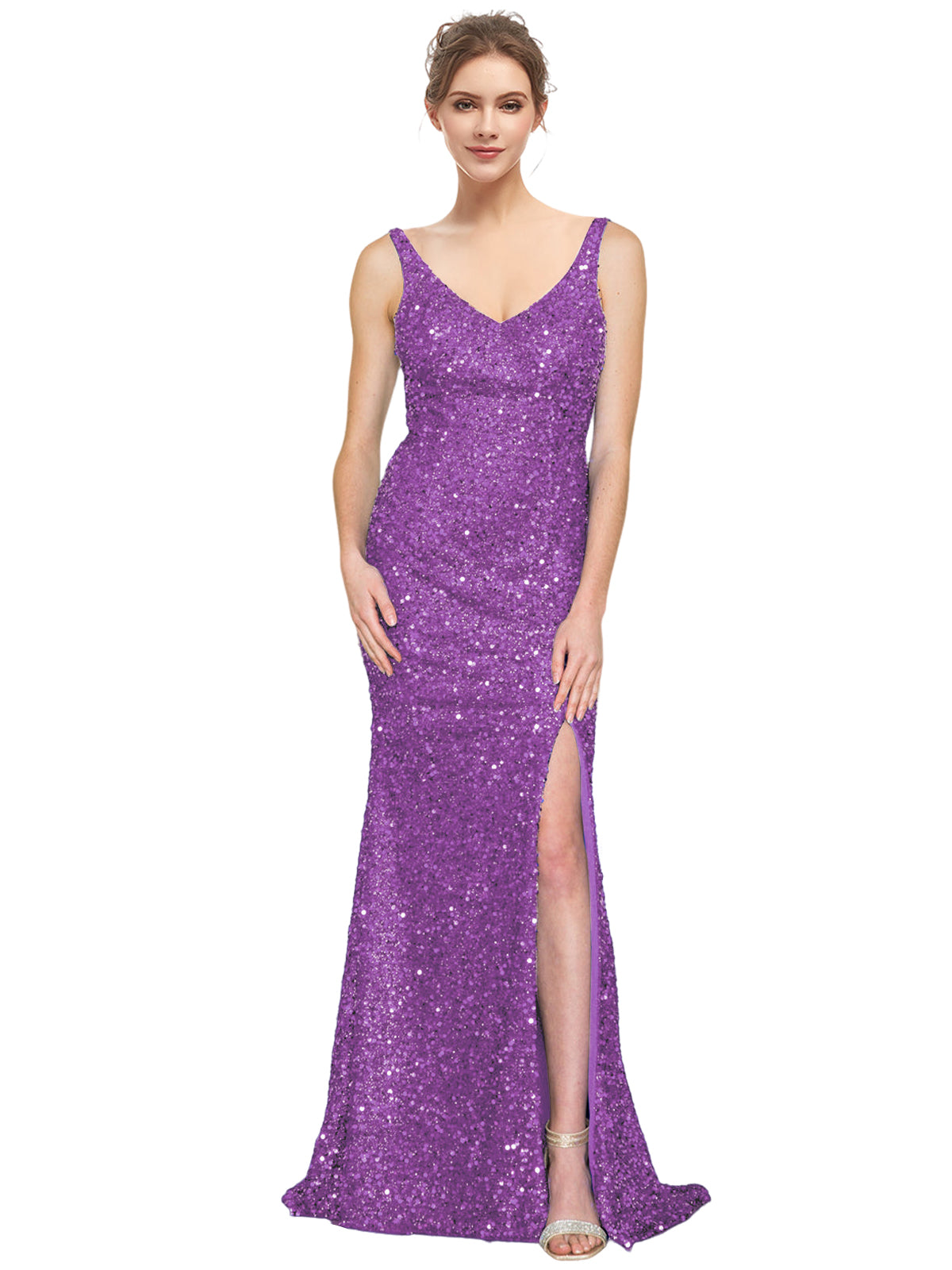 Sequin Long Dress V Neck Sheath Evening Ball Gown GD300002