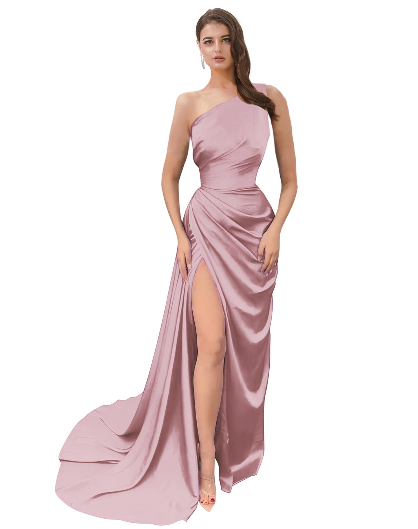 Sheath Long Dress Satin One Shoulder Fashion Sleeveless Party Dress GD101507