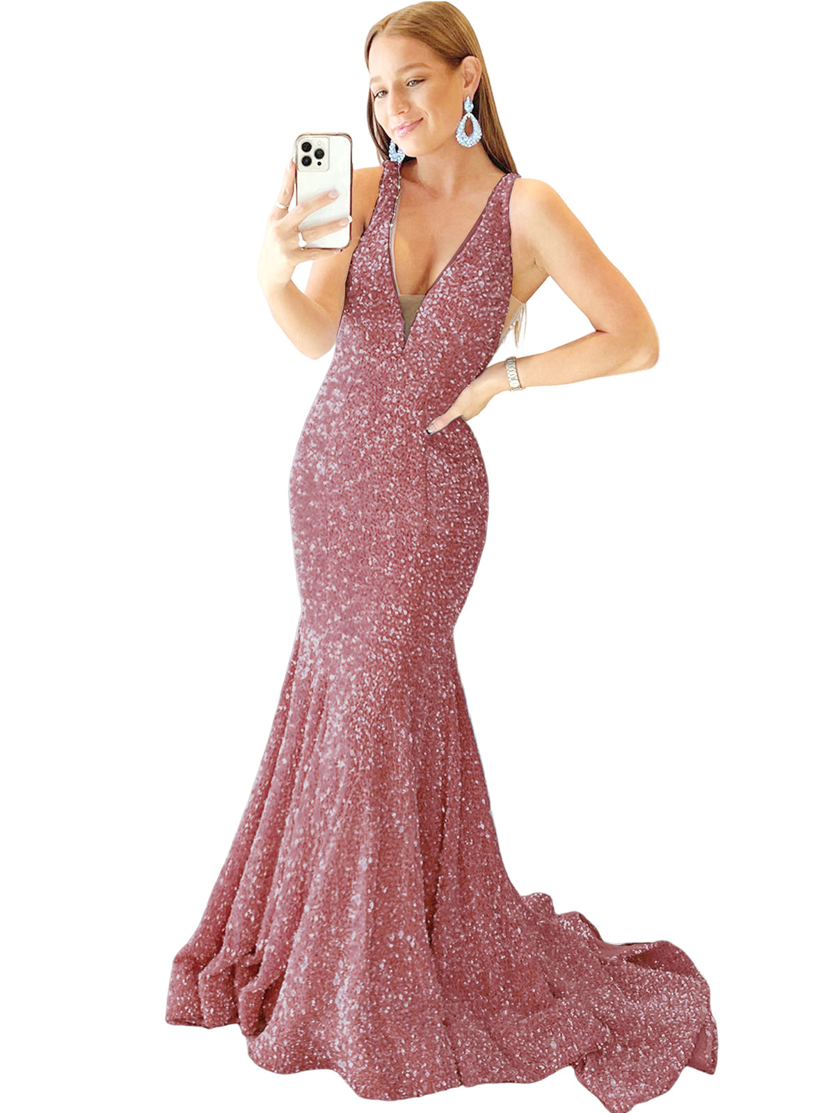 Long Dress Sequin V-neck Back Strap Fashion Long Sleeveless Party Dress GD101938