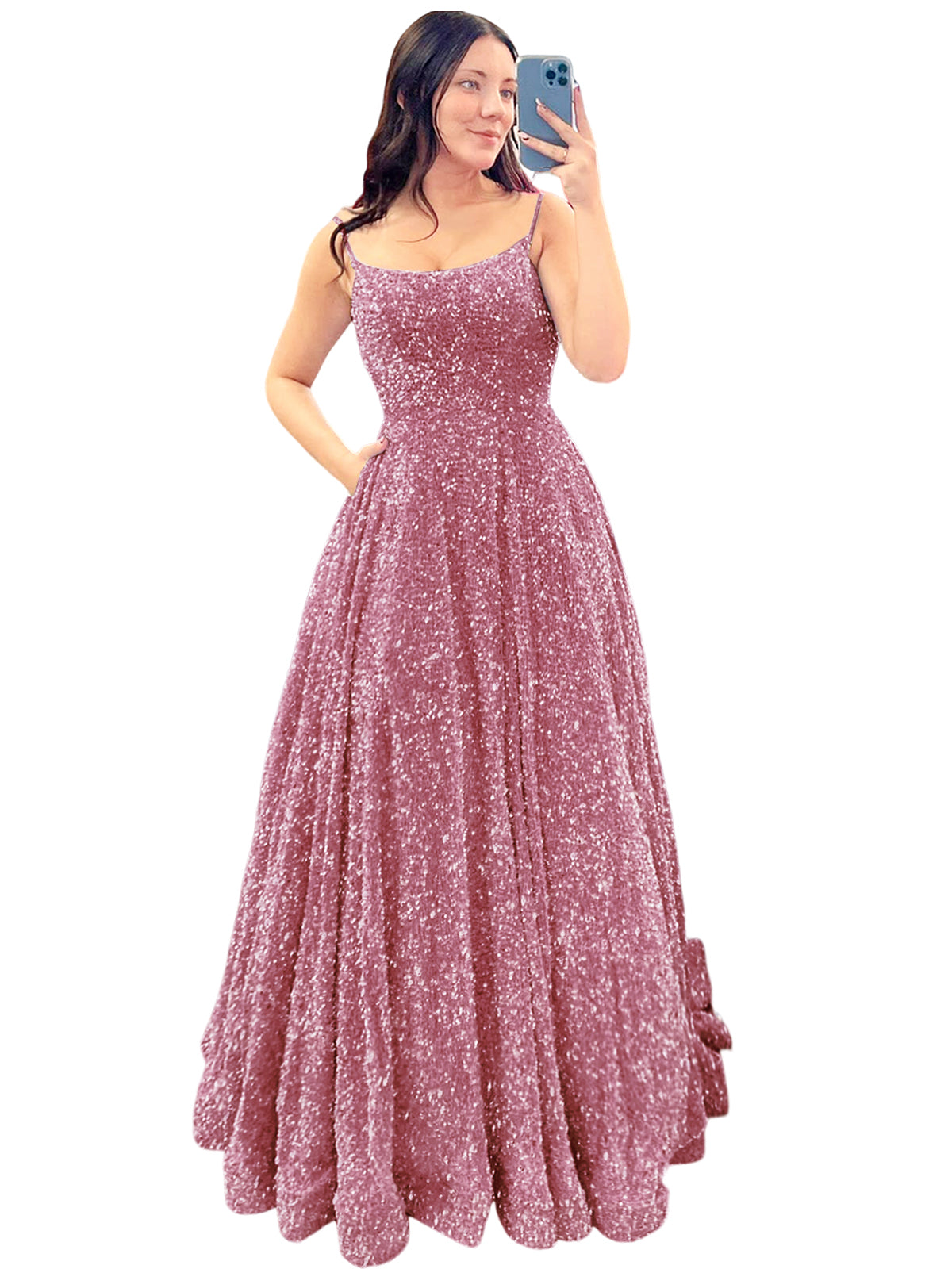 Women's Long Dress Sequin Bateau/Boat Back Strap Fashion Long Sleeveless Party Dress GD101937