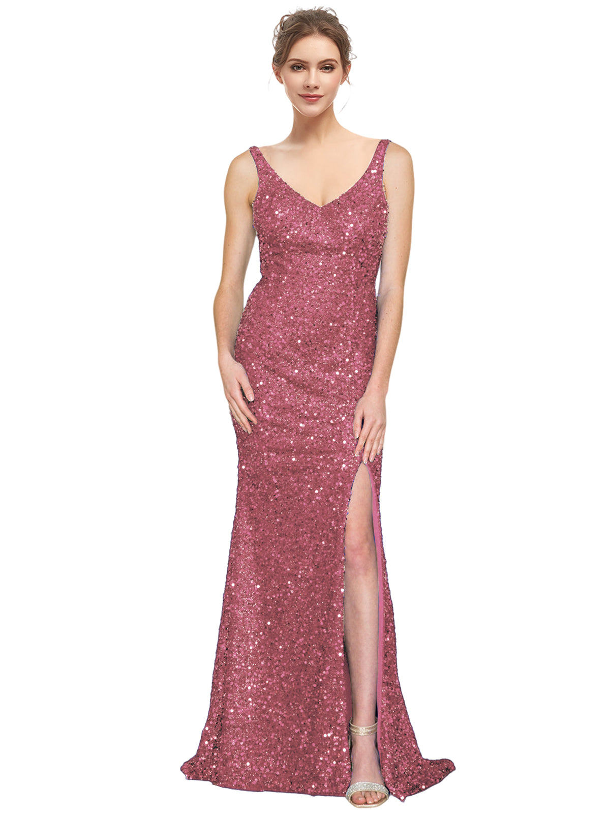 Sequin Long Dress V Neck Sheath Evening Ball Gown GD300002