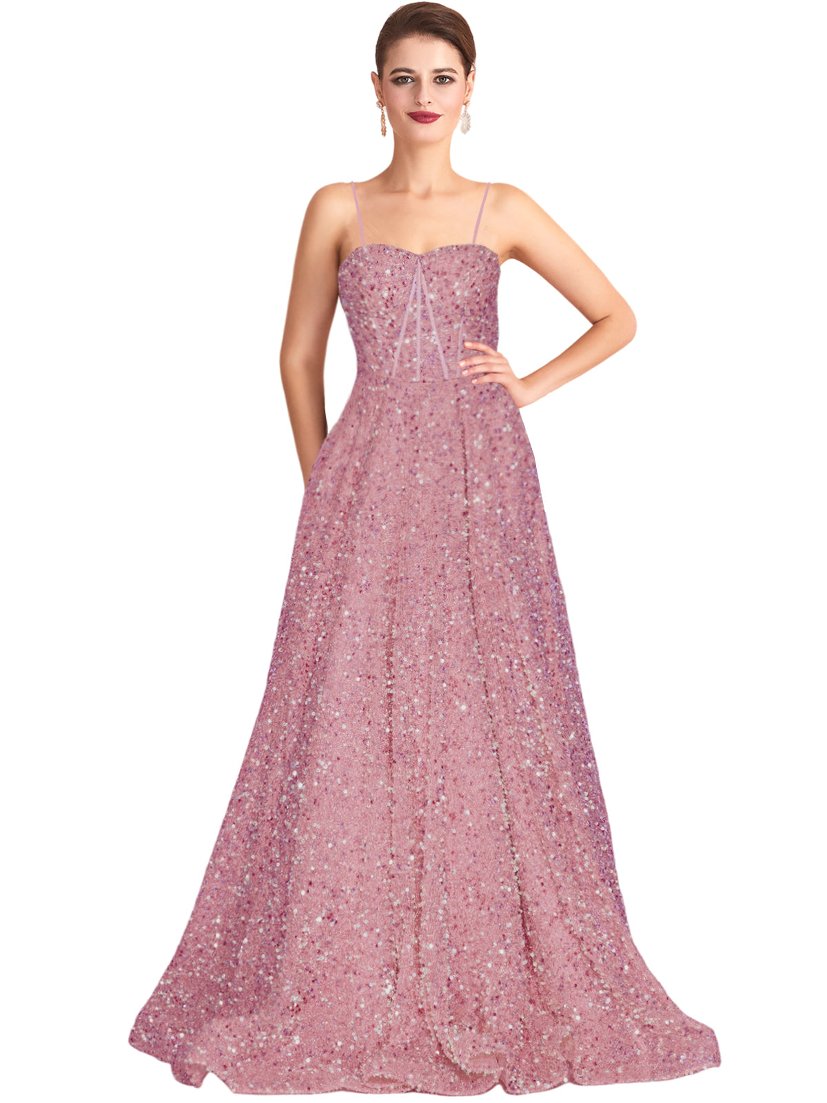 Long Dress Sequin Spaghetti Straps Slit Fashion Sleeveless Party Dress GD101933