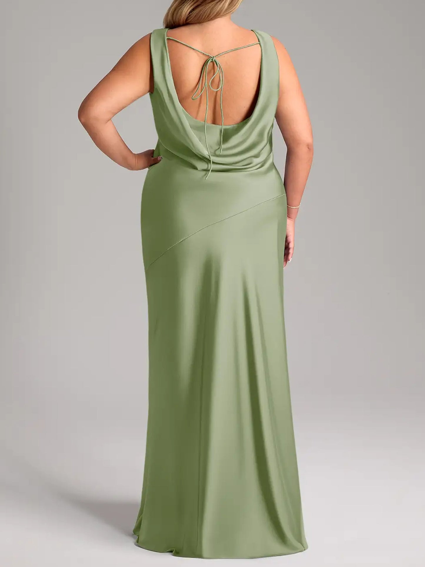 Sage Green Mermaid Stretch Satin Dress-F0114005