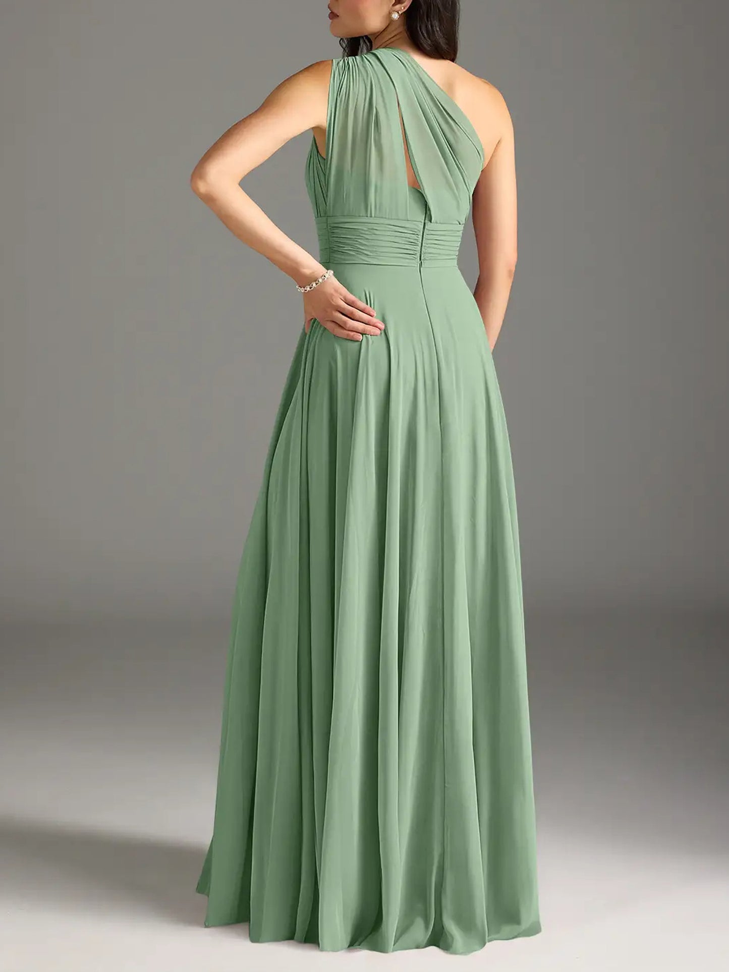 Chiffon A-Line One Shoulder Pleated Bridesmaid Dress-F0114014P