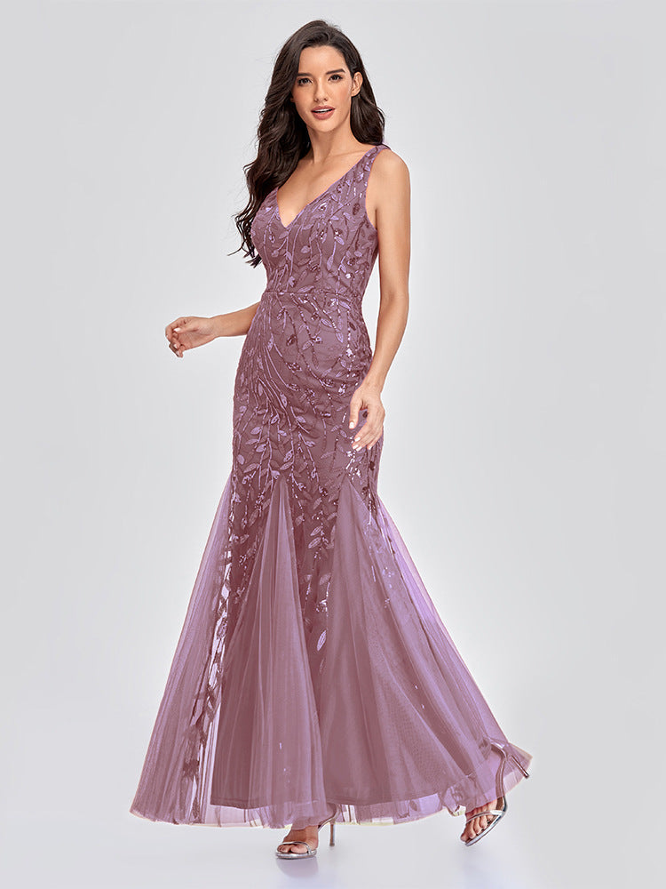 Sequin Mermaid V-Neck Sleeveless Dress-FM00035