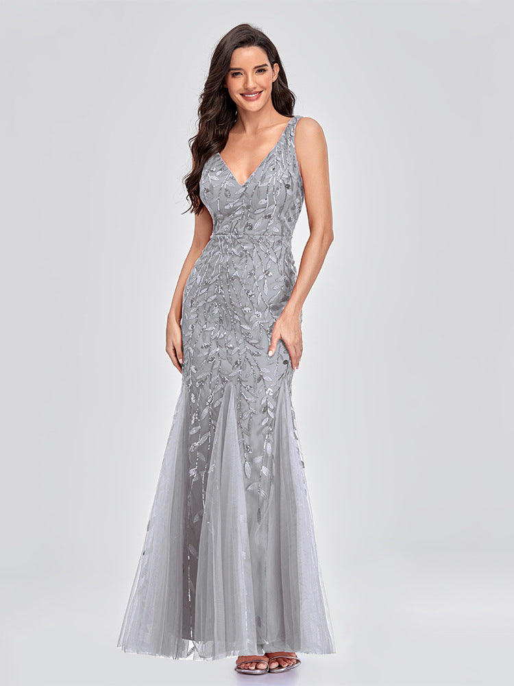 Sequin Mermaid V-Neck Sleeveless Dress-FM00035