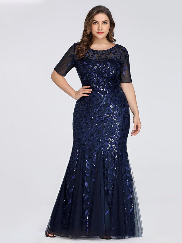 Sequin Mermaid Scoop Neck Half Sleeves Dress-FM00038