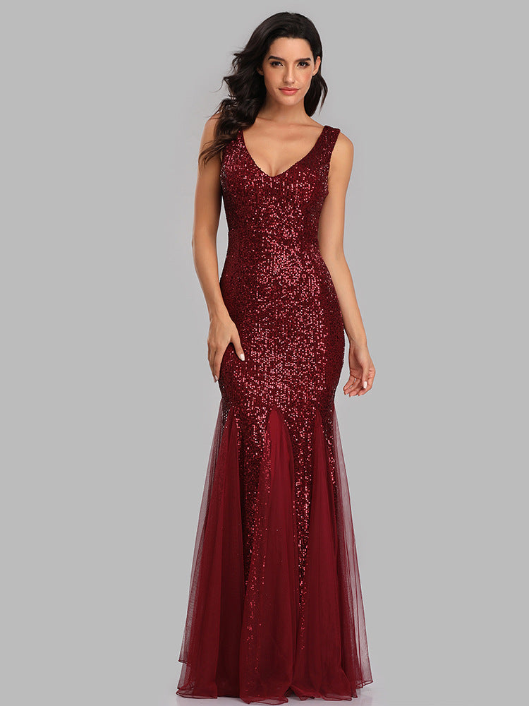 Sequin Mermaid V-Neck Sleeveless Dress-FM00043