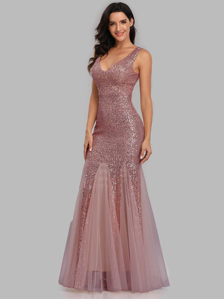 Sequin Mermaid V-Neck Sleeveless Dress-FM00043