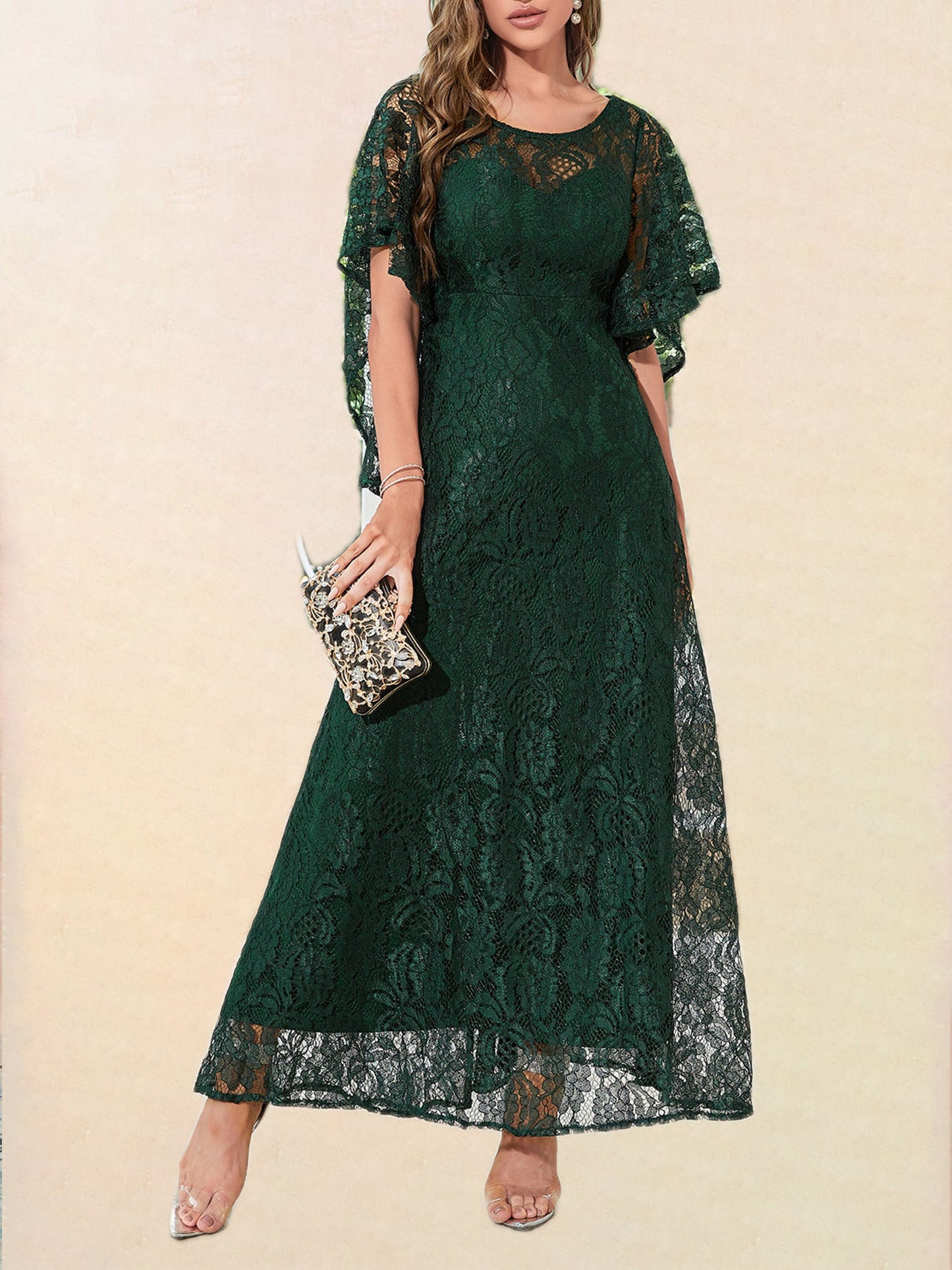 Lace A-Line Scoop Neck Half Sleeves Dress-FM00049