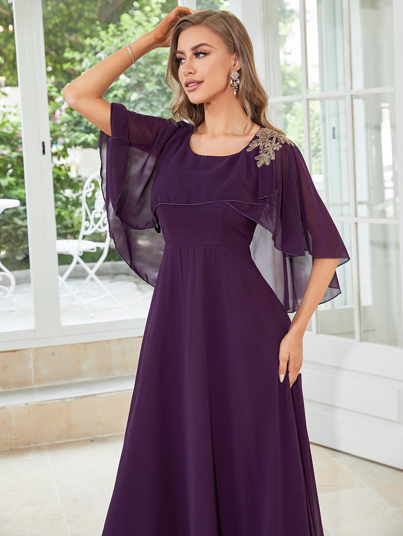 Lace A-Line Scoop Neck Half Sleeves-Dress-FM00050