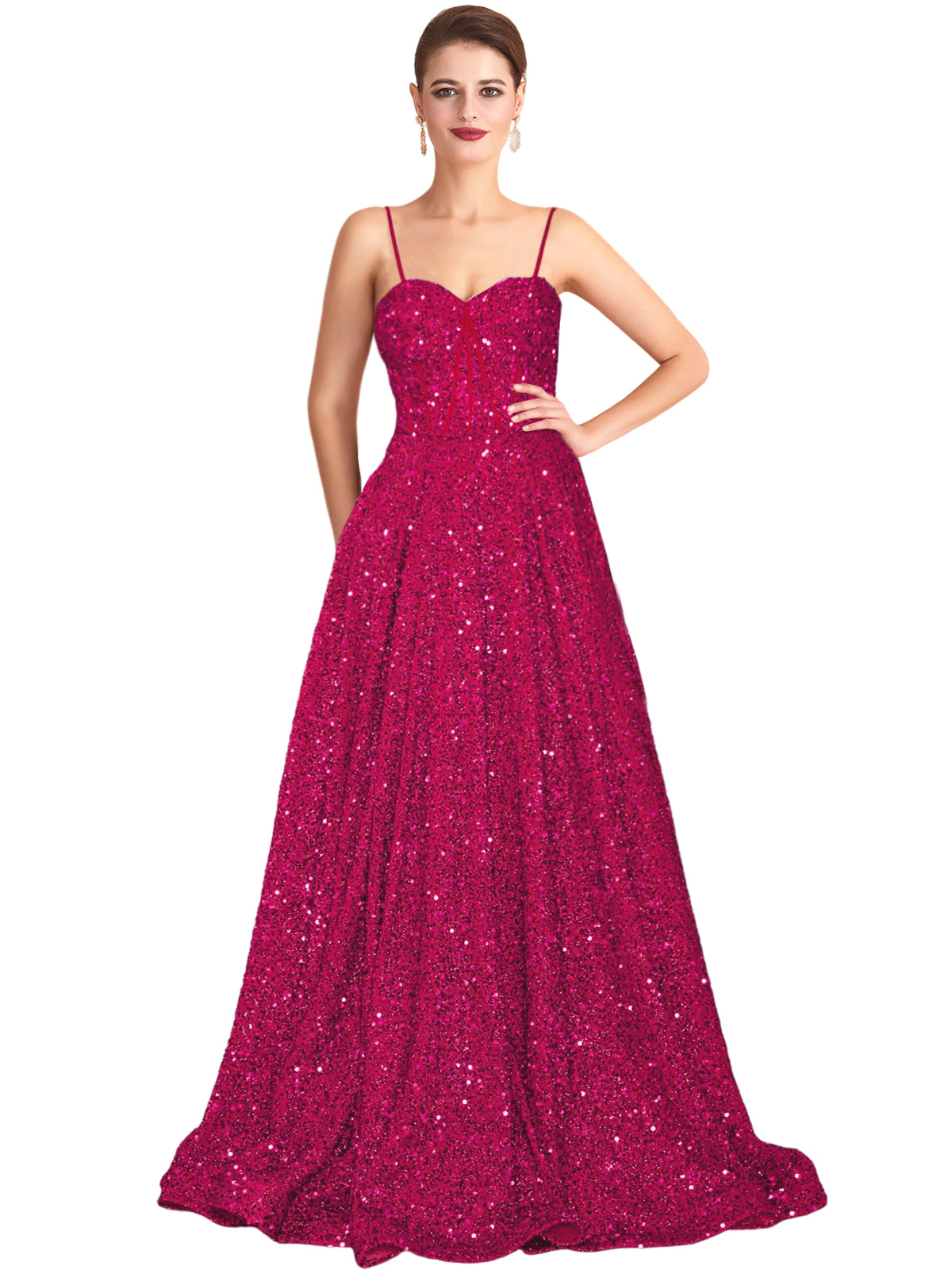 Long Dress Sequin Spaghetti Straps Slit Fashion Sleeveless Party Dress GD101933