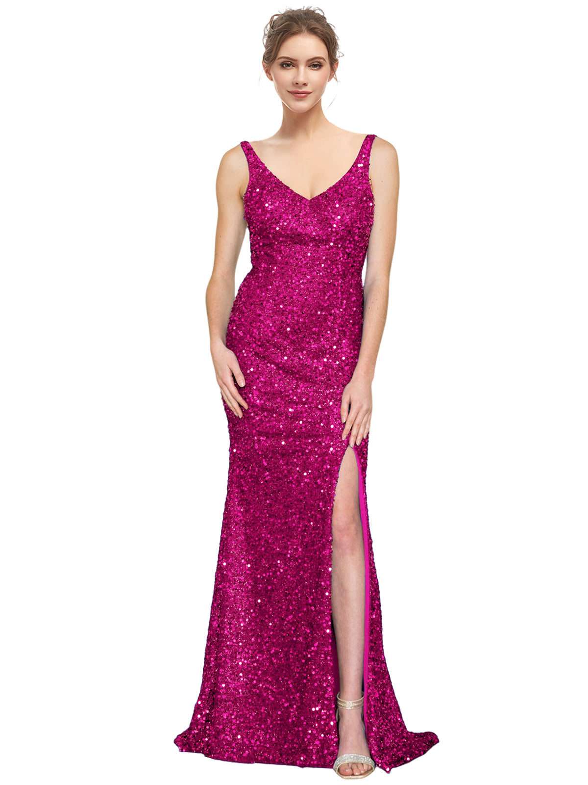 Sequin Long Dress V Neck Sheath Evening Ball Gown GD300002