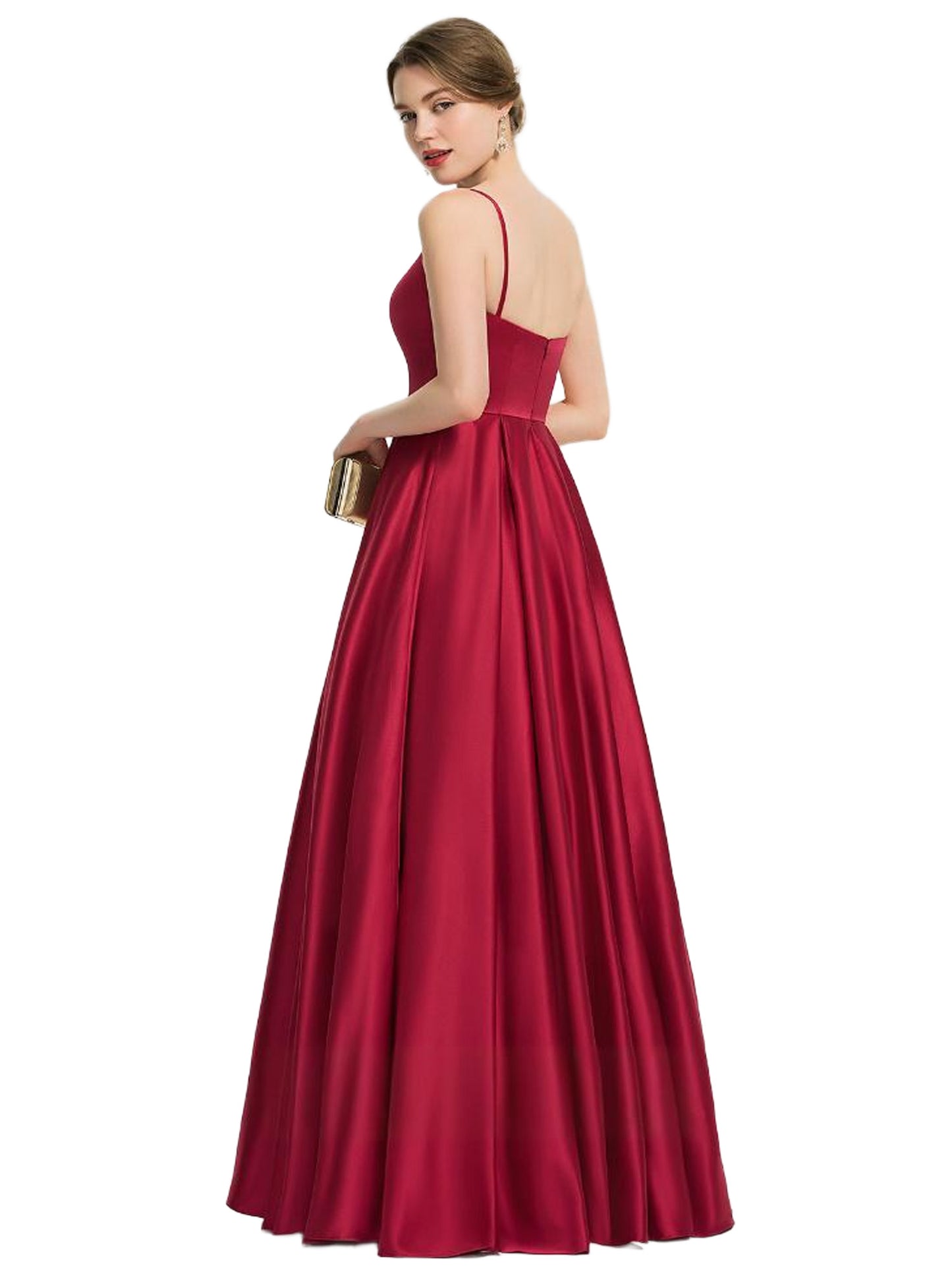 Satin A Line Long Prom Dress Sweetheart Slit Evening Ball Gown GD300102