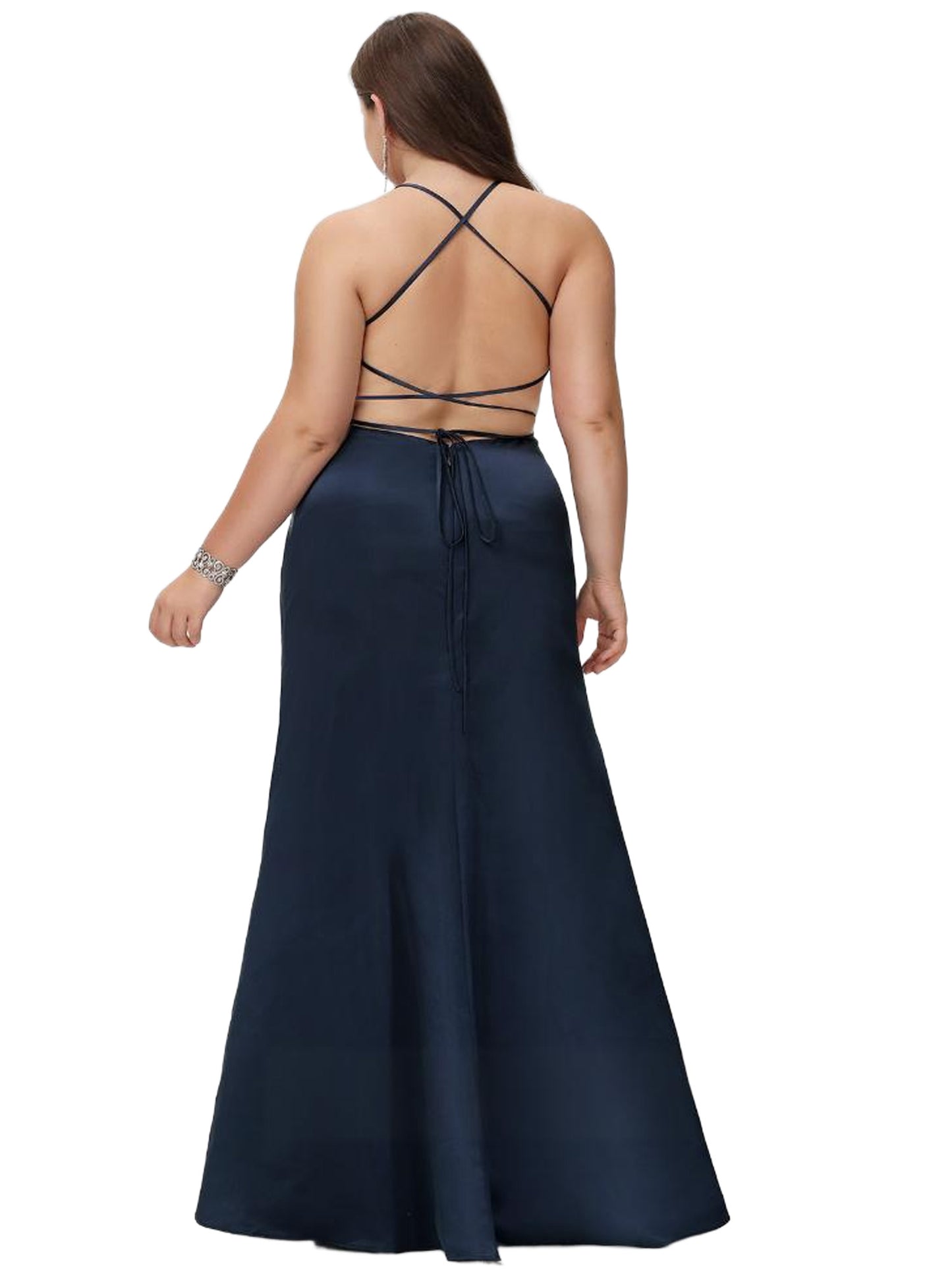 Plus Size A Line Long Prom Dress V-Neck Satin Evening Ball Gown GD300104