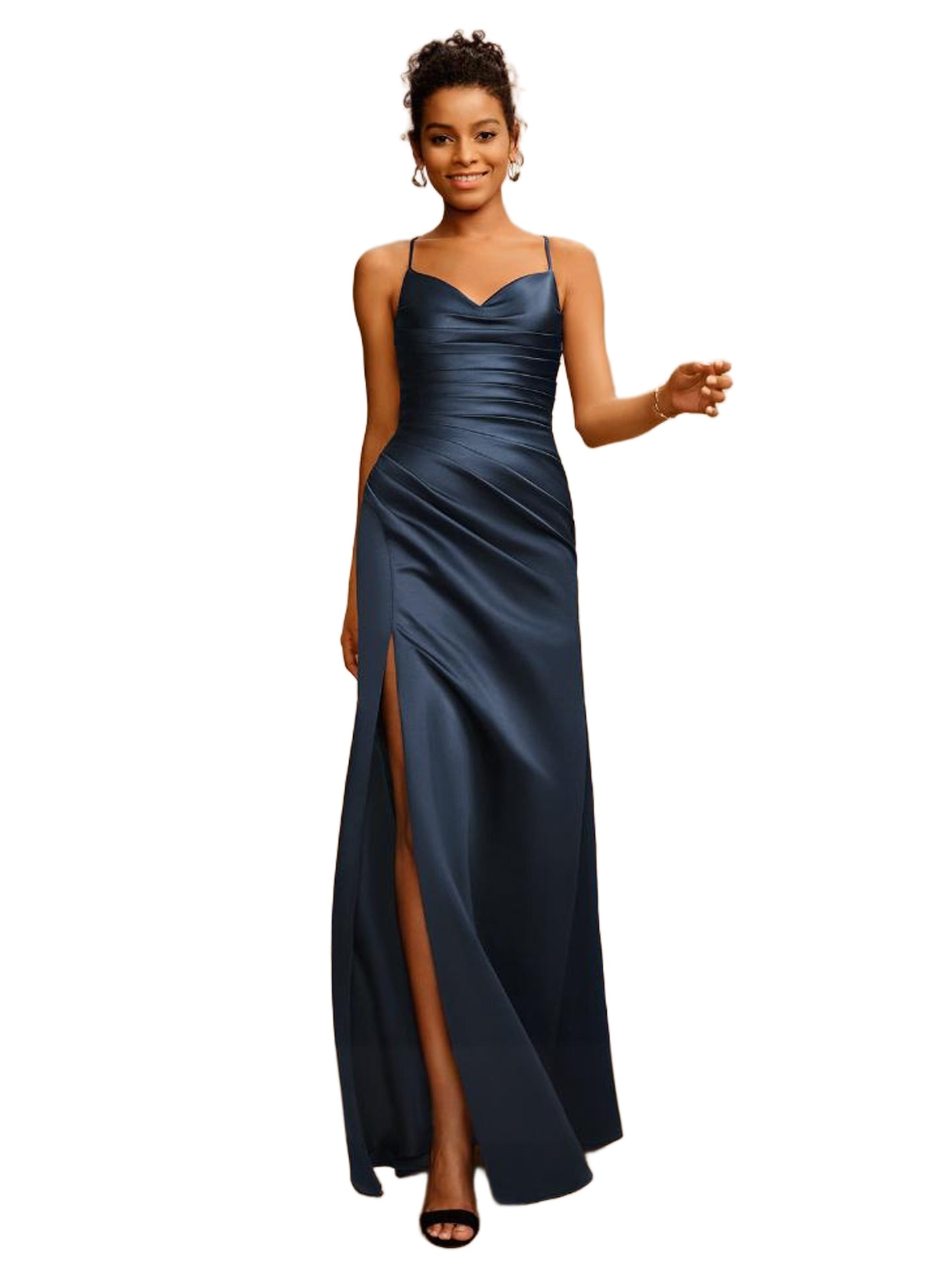 Plus Size A Line Long Prom Dress V-Neck Satin Evening Ball Gown GD300104