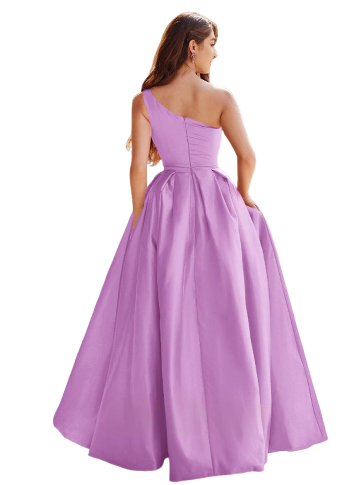 A Line Long Dress Satin One Shoulder Sleeveless Evening Ball Gown GD300106