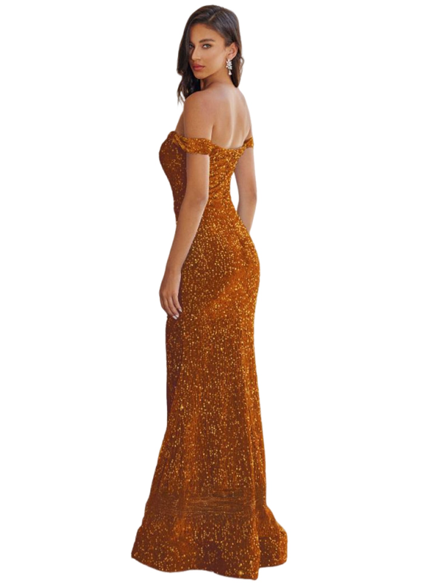 Sequin Long Dress Off the Shoulder Mermaid/Trumpet Evening Ball Gown GD300107