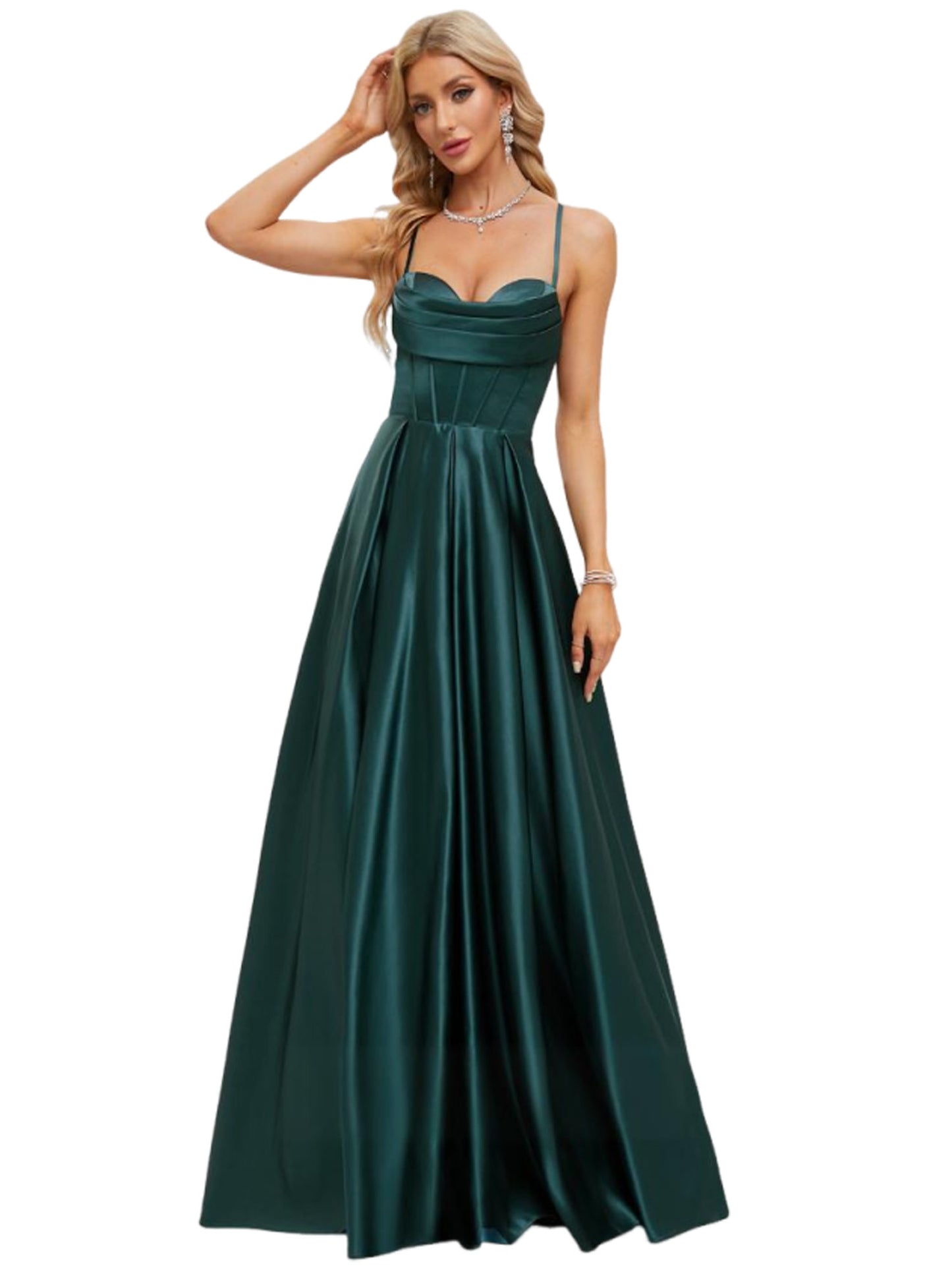 Plus Size A Line Long Prom Dress V-Neck Satin Evening Ball Gown GD300109