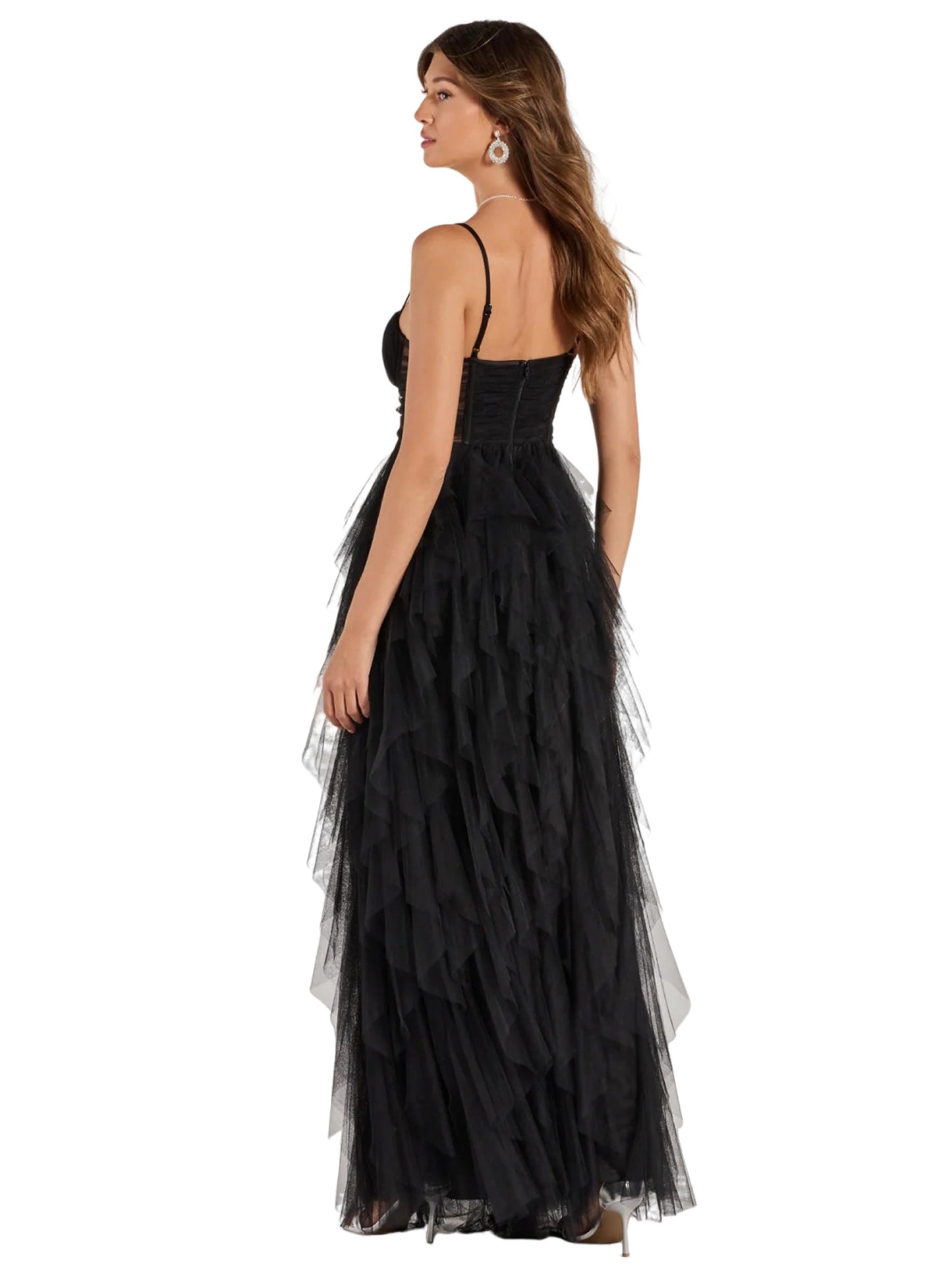 Tulle A Line Long Prom Dress Spaghetti Straps Ball Gown GD300112