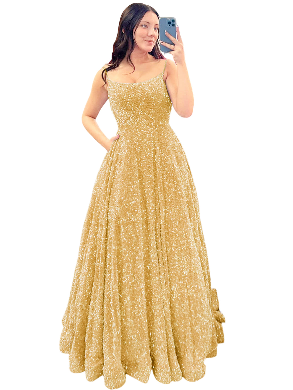 Women's Long Dress Sequin Bateau/Boat Back Strap Fashion Long Sleeveless Party Dress GD101937