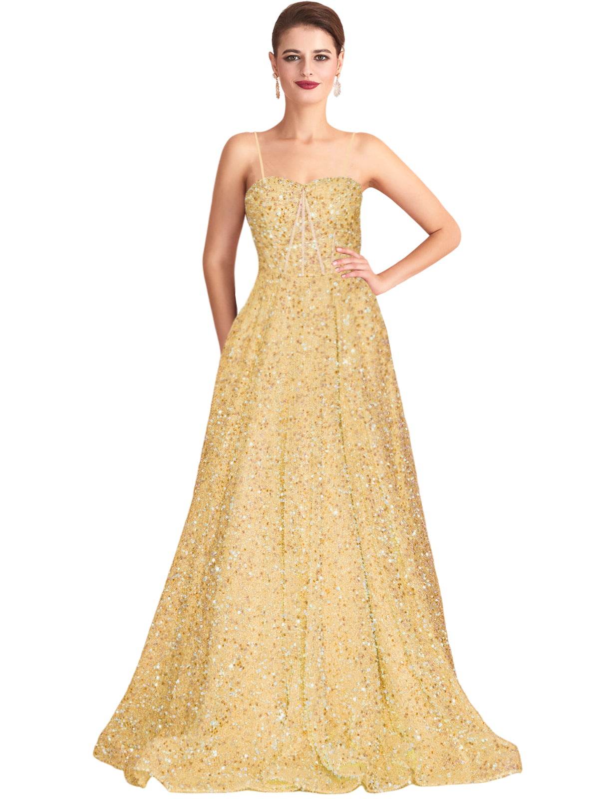 Long Dress Sequin Spaghetti Straps Slit Fashion Sleeveless Party Dress GD101933