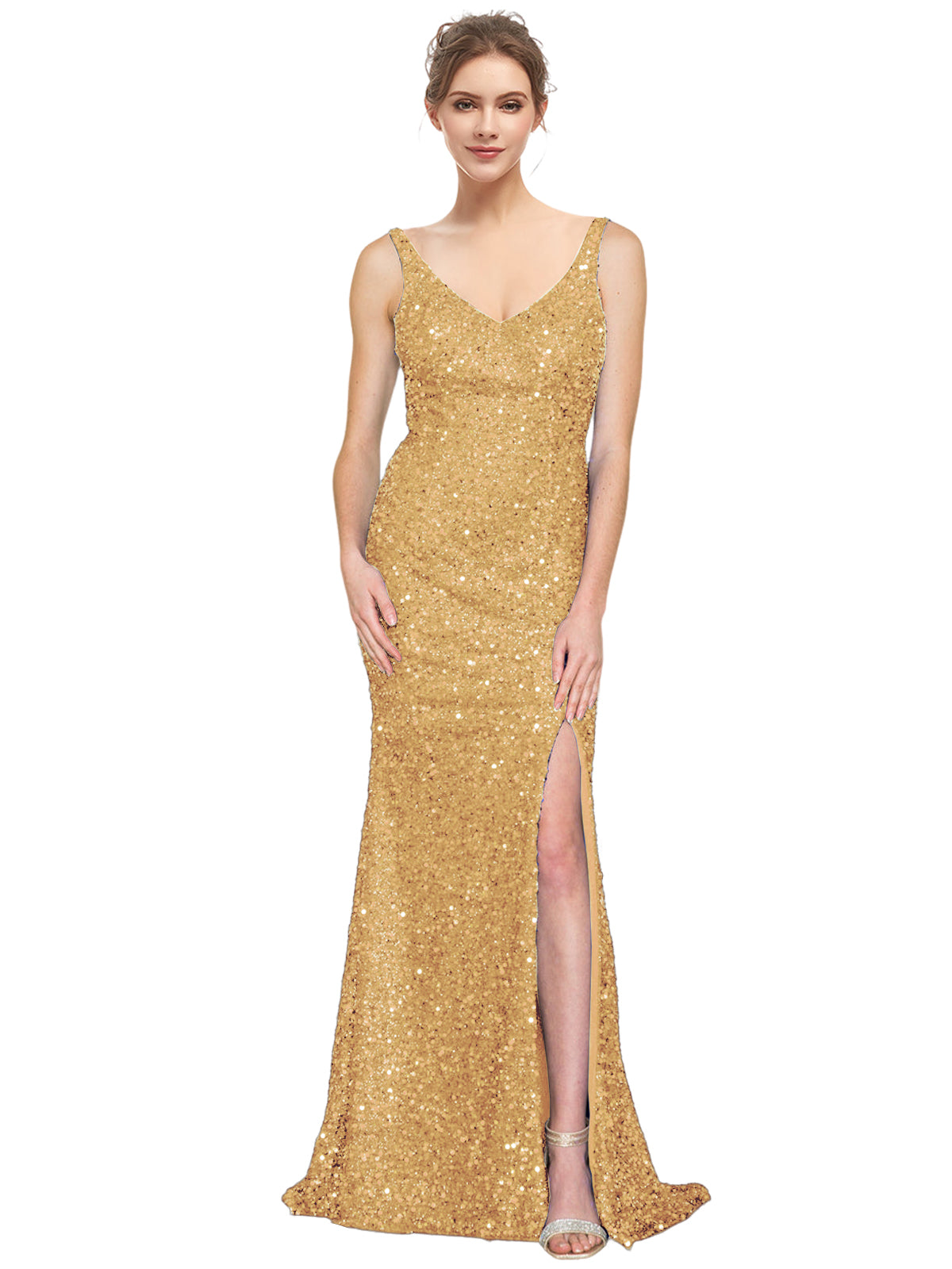 Sequin Long Dress V Neck Sheath Evening Ball Gown GD300002
