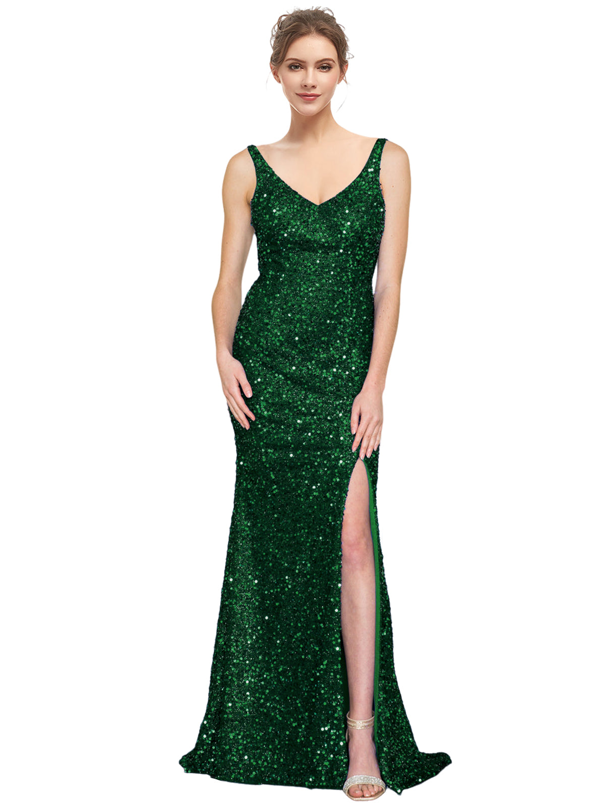 Sequin Long Dress V Neck Sheath Evening Ball Gown GD300002
