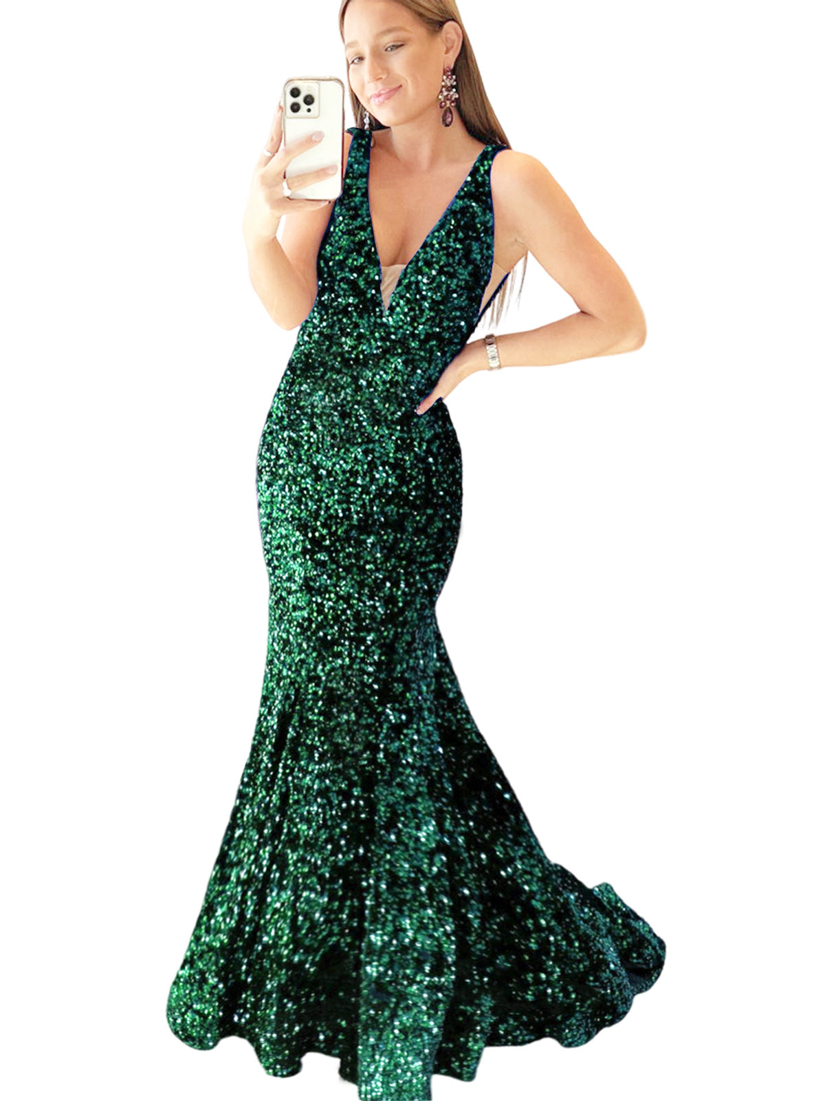 Long Dress Sequin V-neck Back Strap Fashion Long Sleeveless Party Dress GD101938