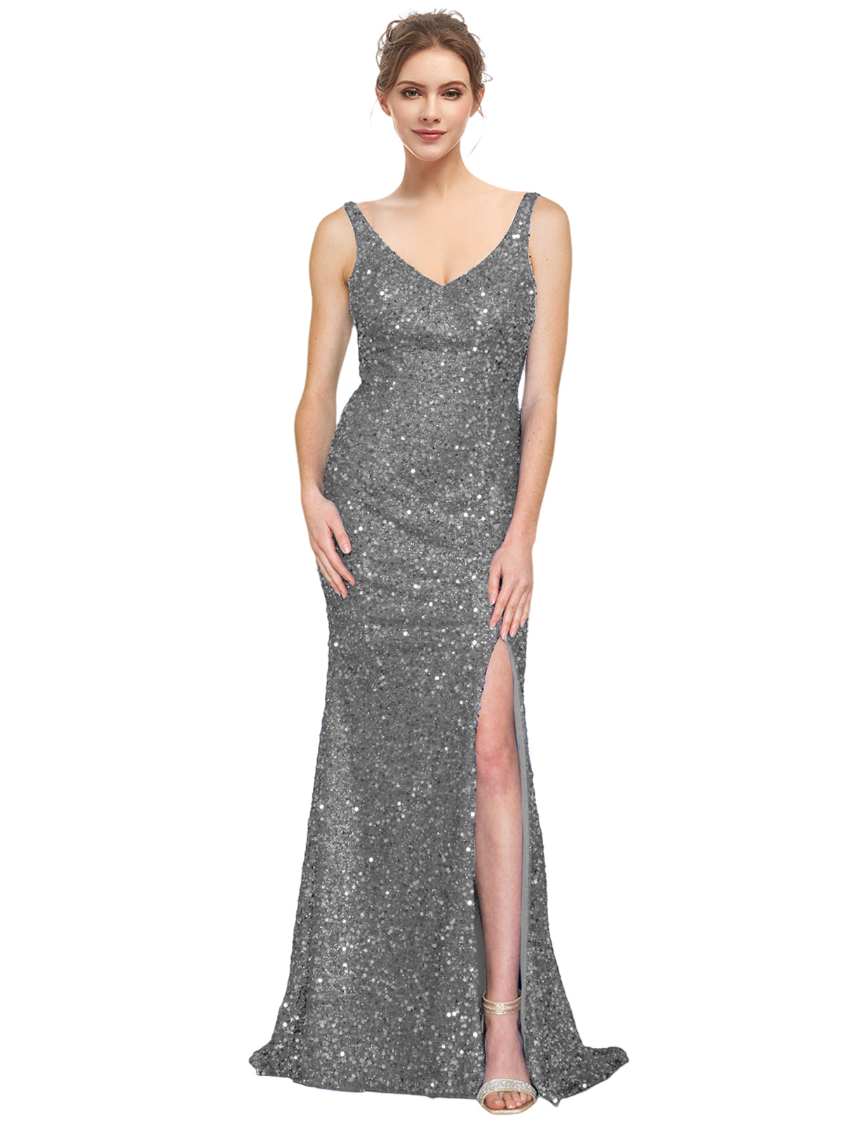 Sequin Long Dress V Neck Sheath Evening Ball Gown GD300002
