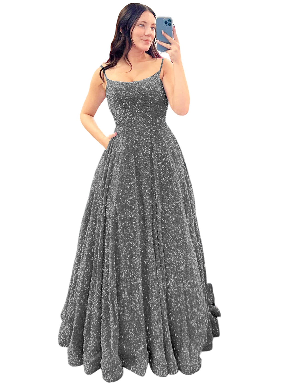 Women's Long Dress Sequin Bateau/Boat Back Strap Fashion Long Sleeveless Party Dress GD101937