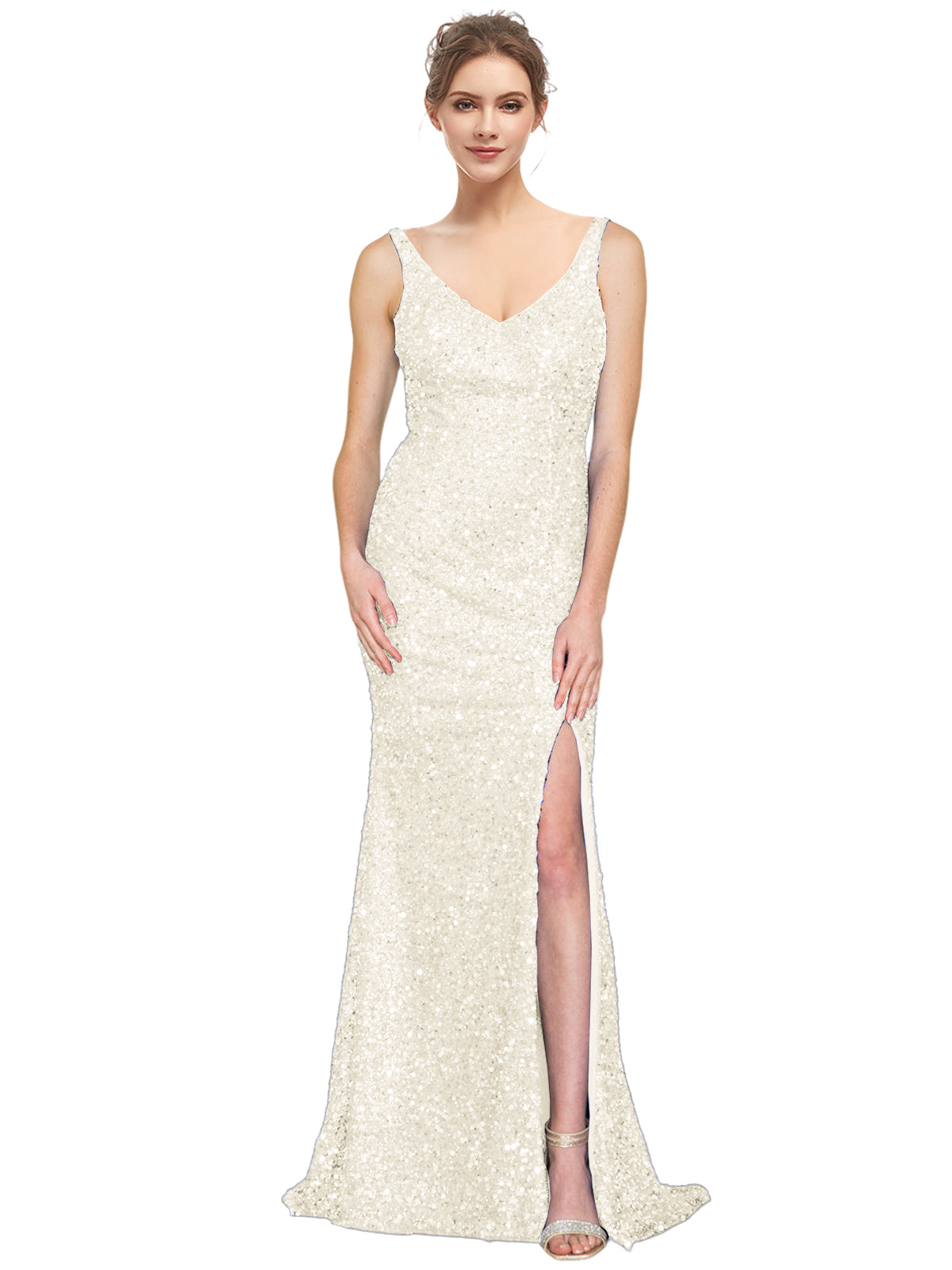 Sequin Long Dress V Neck Sheath Evening Ball Gown GD300002