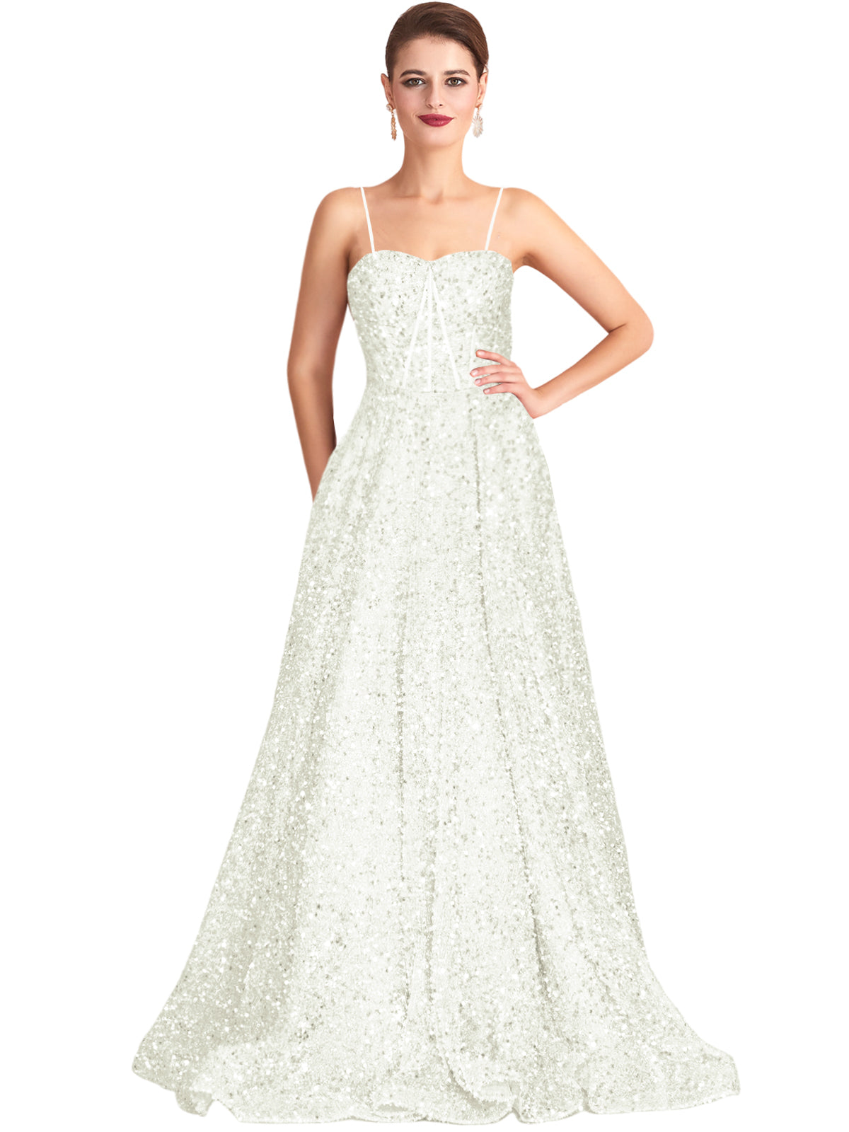 Long Dress Sequin Spaghetti Straps Slit Fashion Sleeveless Party Dress GD101933