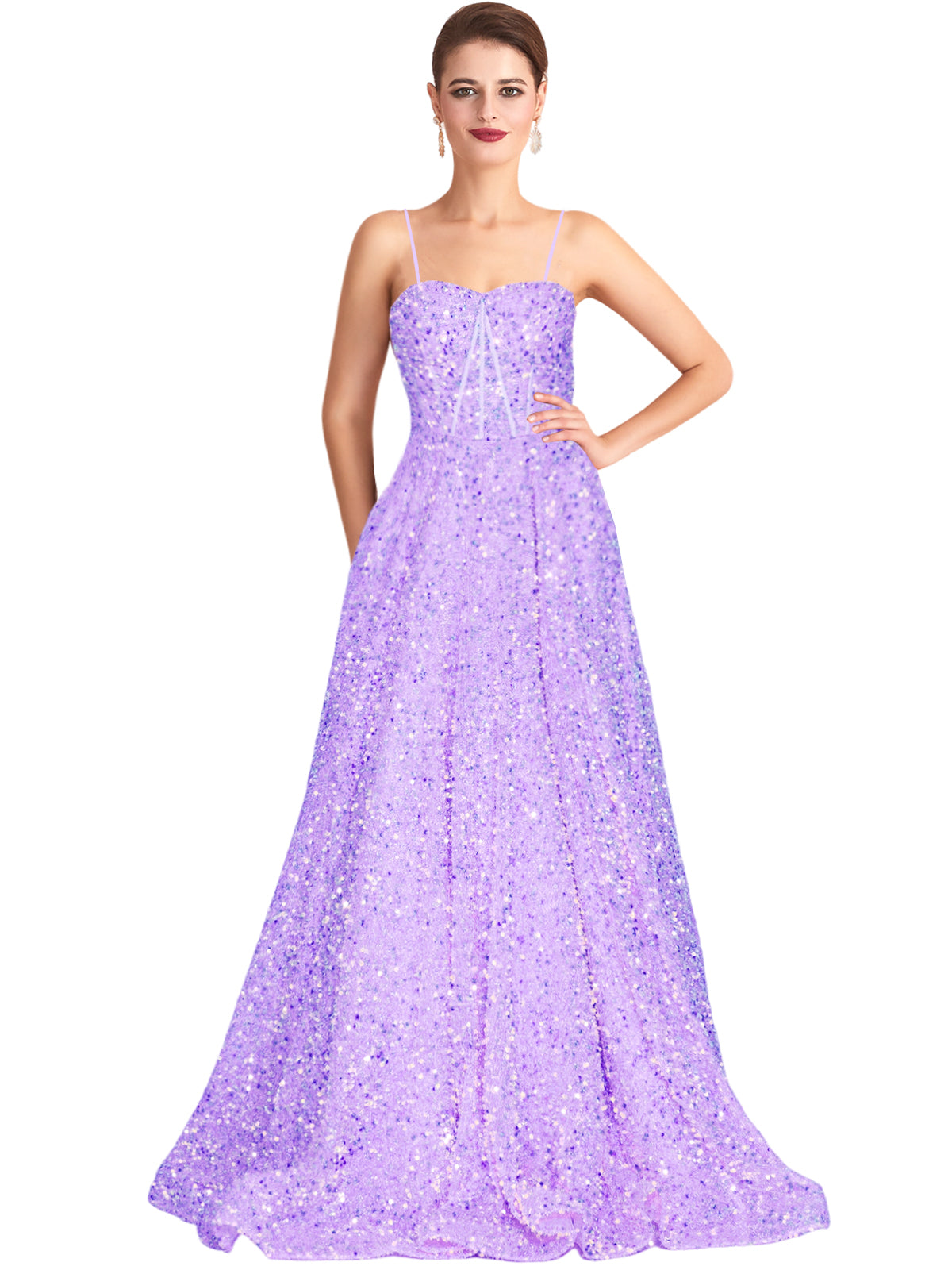 Long Dress Sequin Spaghetti Straps Slit Fashion Sleeveless Party Dress GD101933